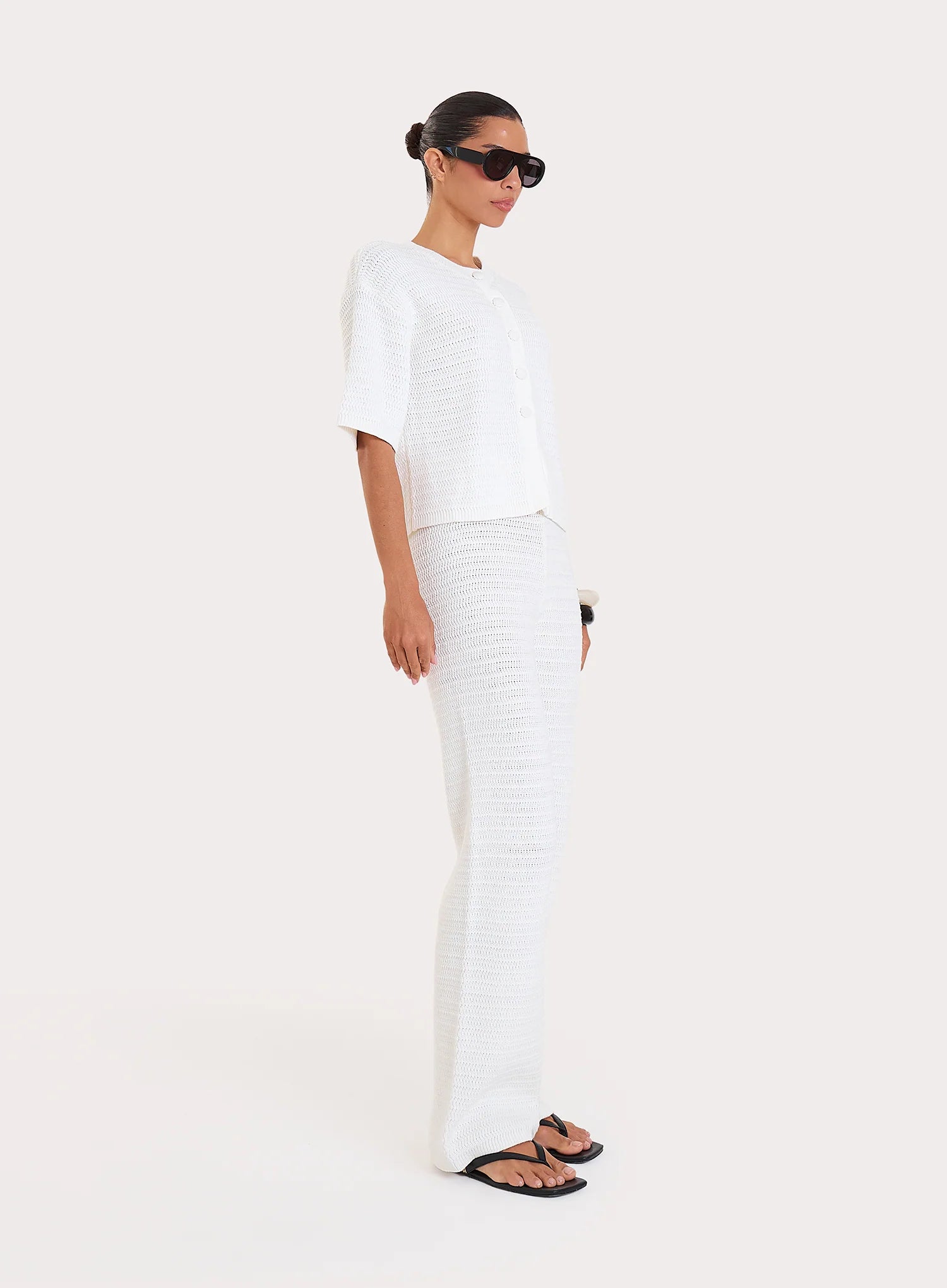 White Crochet Straight Leg Trousers