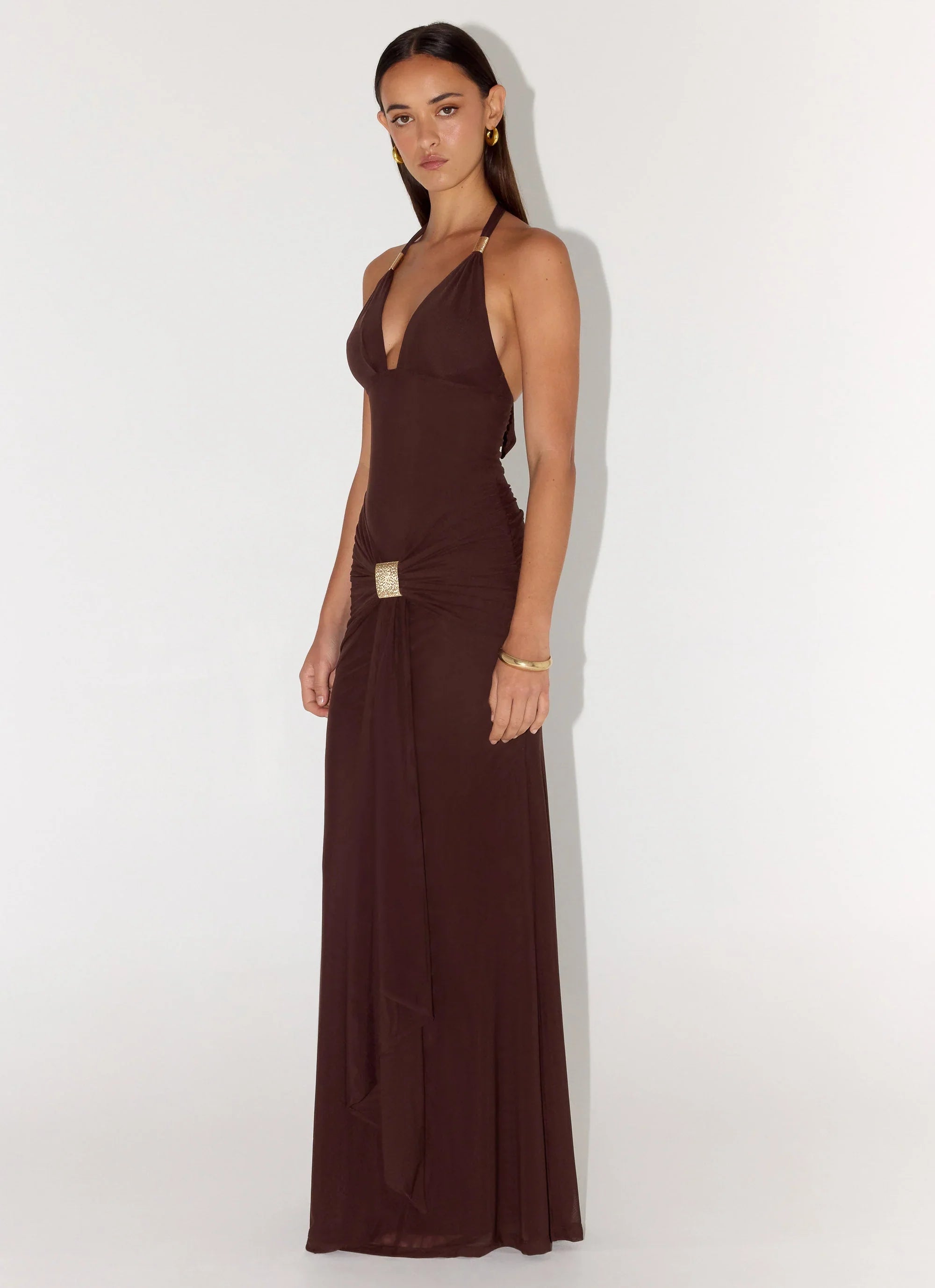 Miyah Halter Hardware Maxi Dress Chocolate