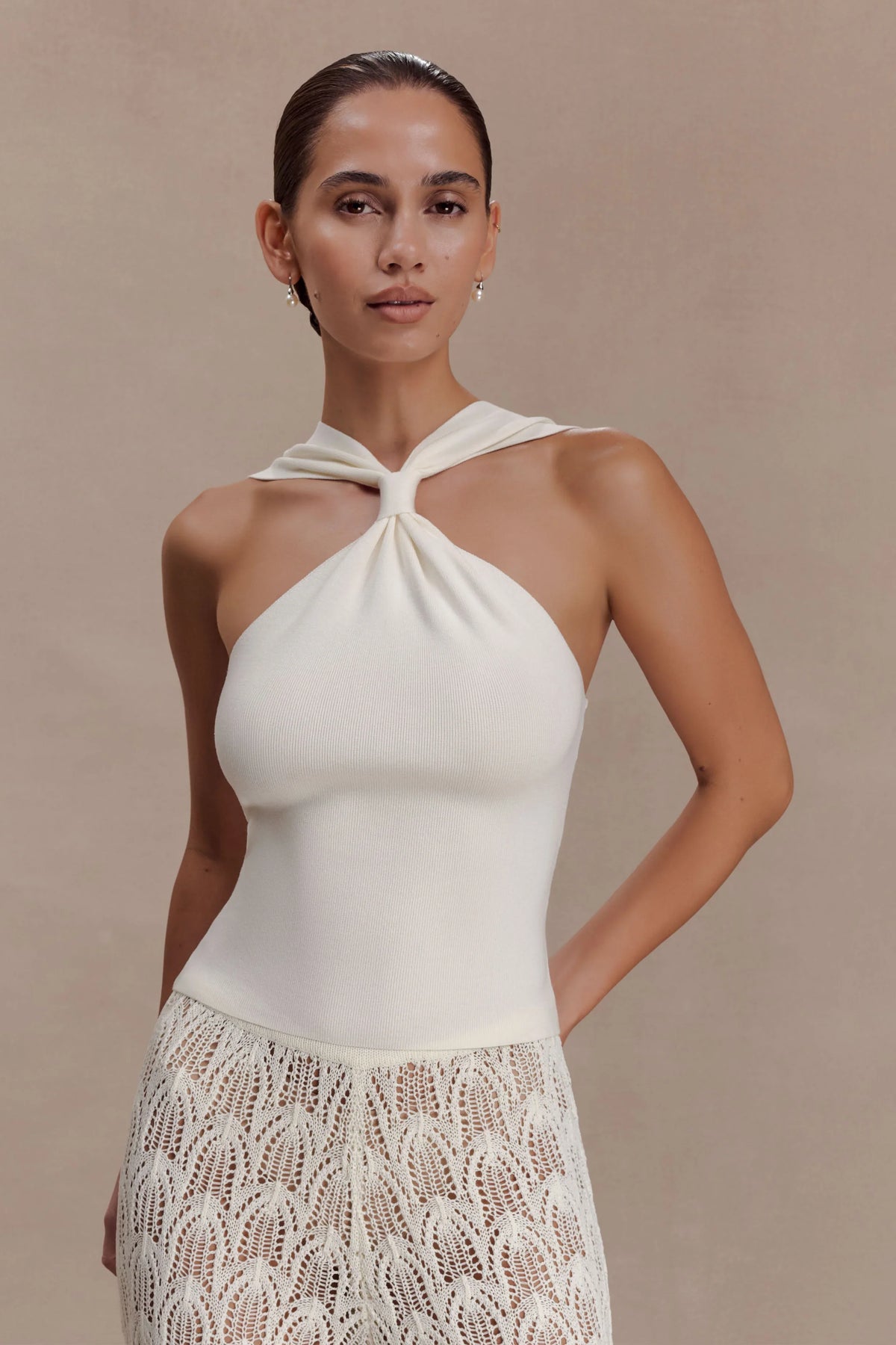 Angelika Twist Front Knit Top Ivory