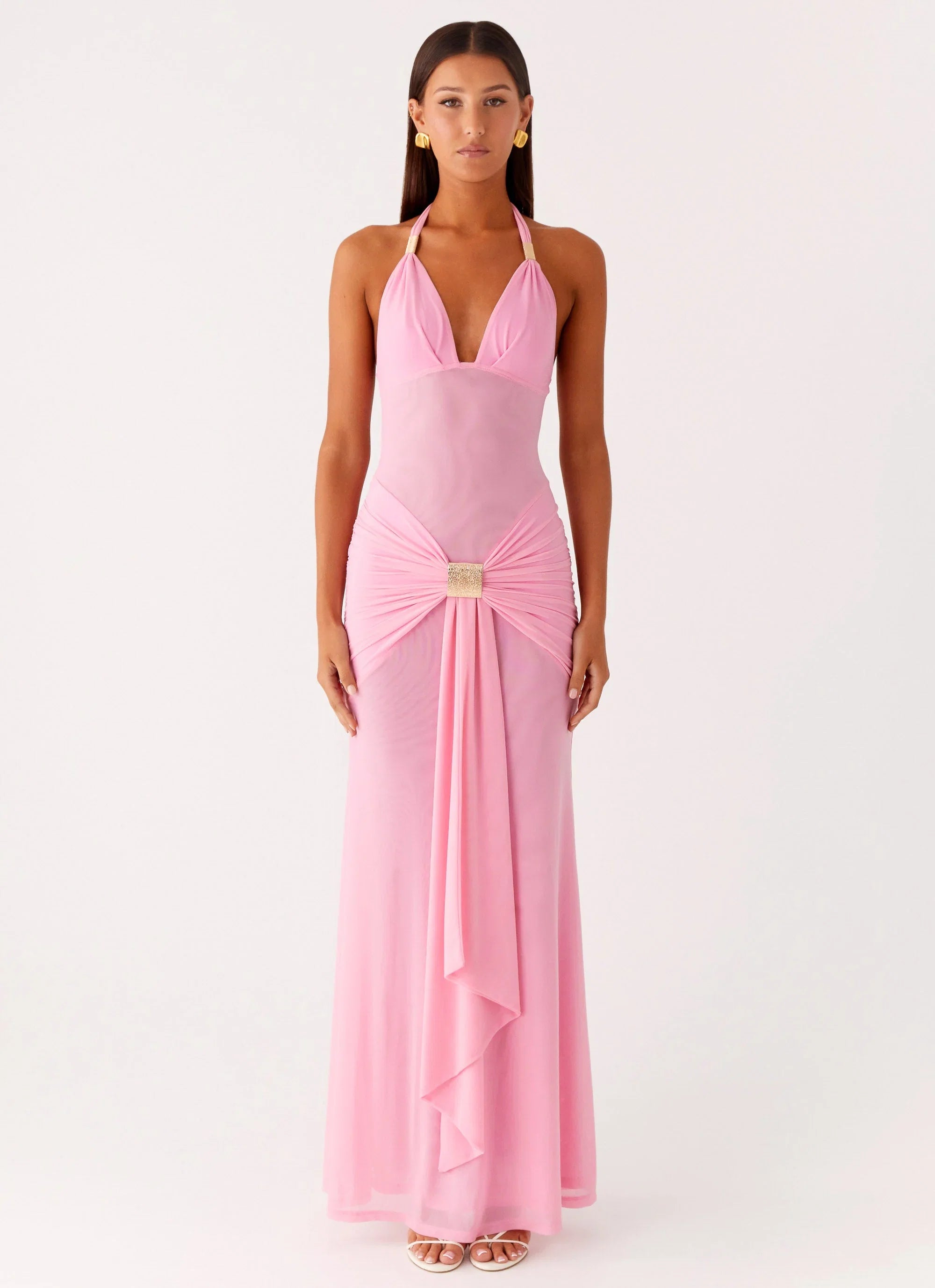 Miyah Halter Hardware Maxi Dress Baby Pink