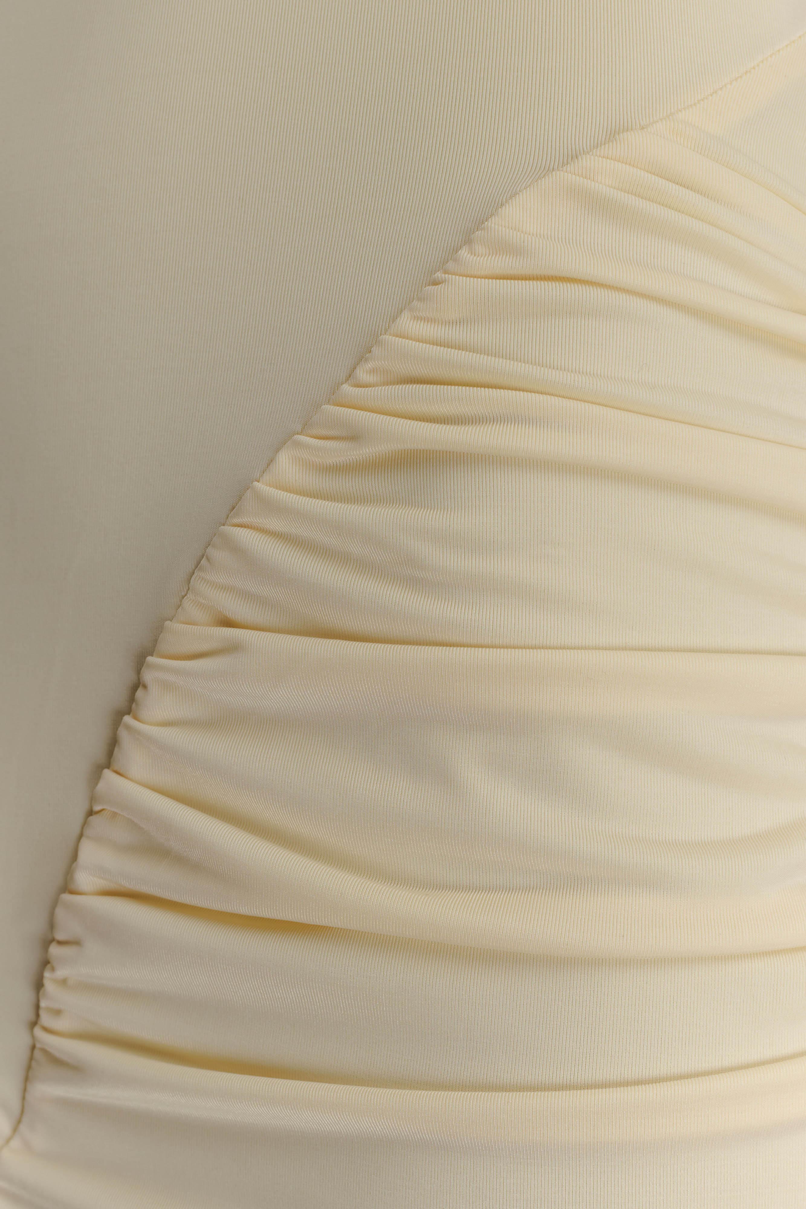 Amandine Ruched Slinky Maxi Dress Lemon