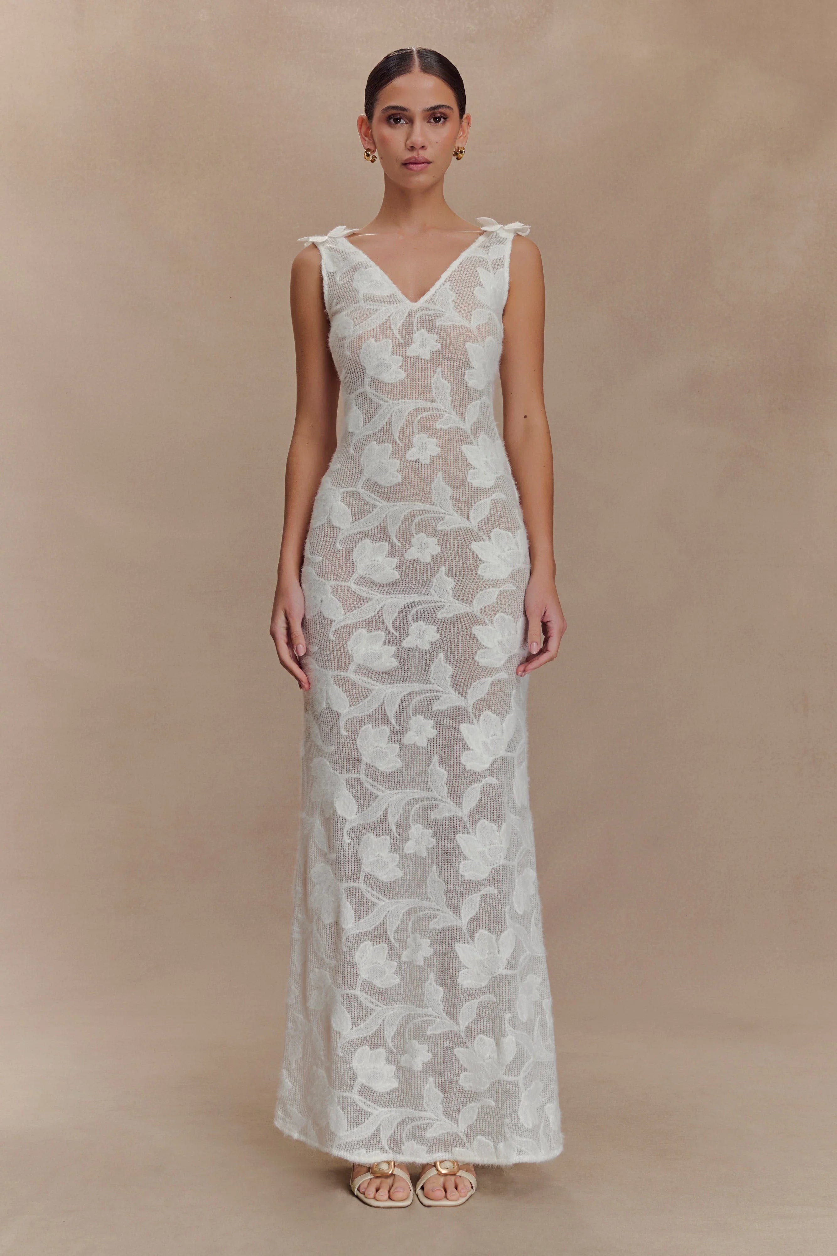 Cornelia Floral Sheer Maxi Dress Ivory