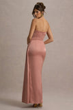 Edel Pink Satin Strapless Maxi Dress With Drape