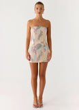 Leena Strapless Beaded Mini Dress Swirl Sequin