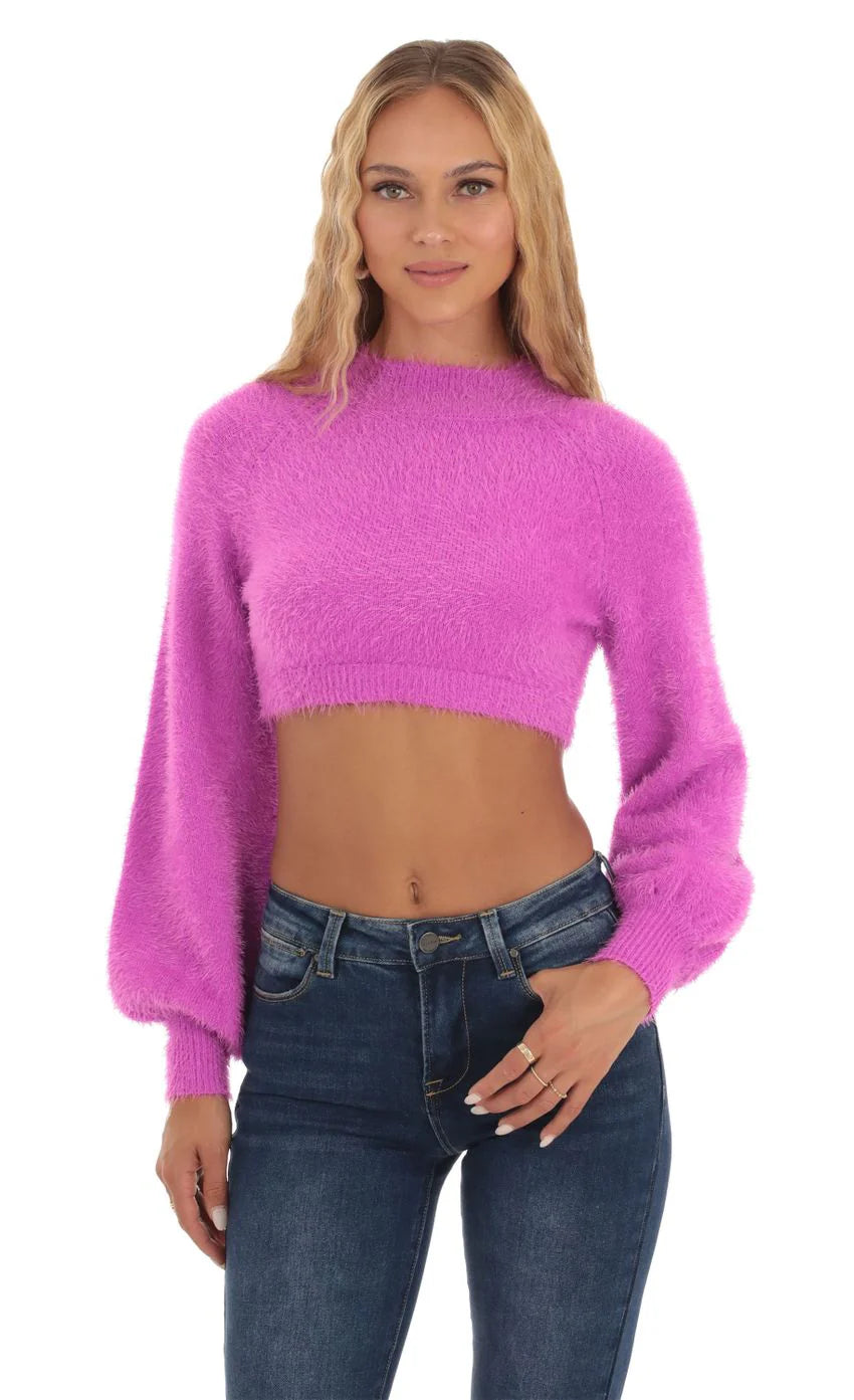 Knit Mock Neck Jumper in Magenta