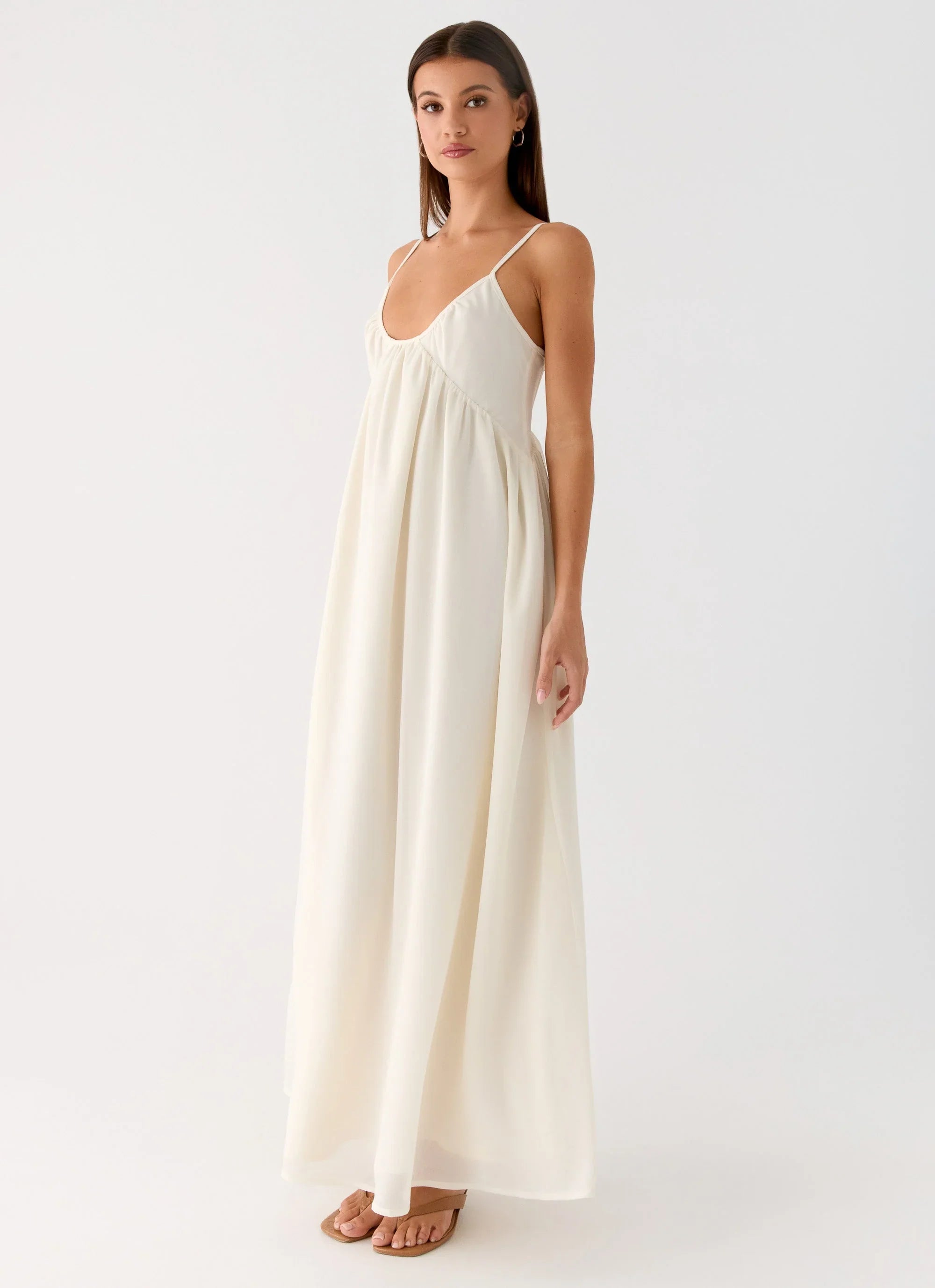 Whisperlight Chiffon Scooped Neck Maxi Dress White