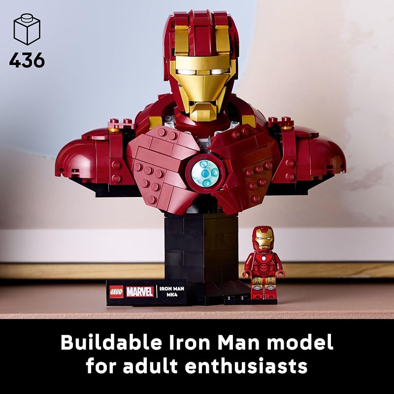LEGO Marvel Iron Man MK4 Bust Building Kit for Adults Ages 18 Includes Iron Man Minifigure Collectible Model for Super Hero Fans Gift for Men and Women 76327