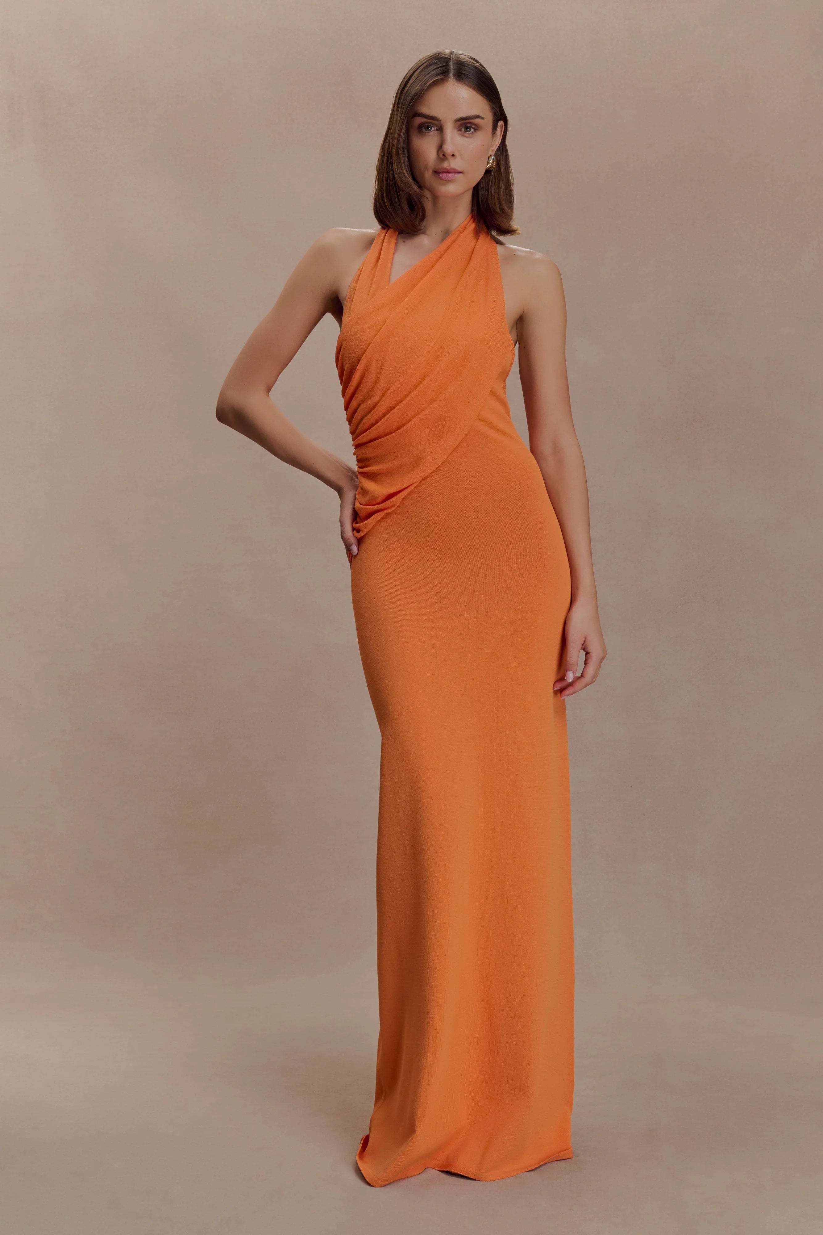 Elma Halter Knit Maxi Dress Orange