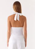 Josephina Linen Halter Top White