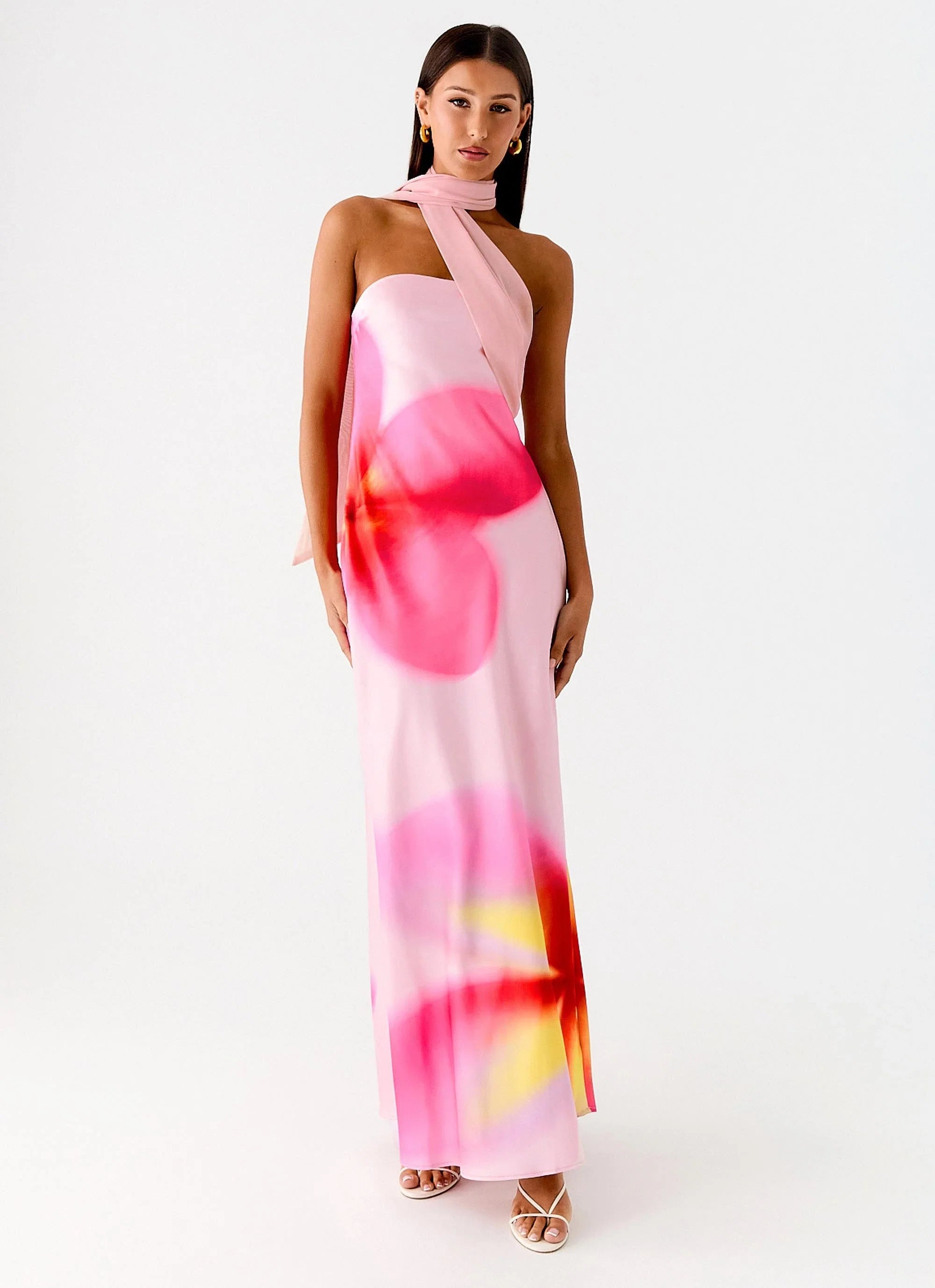 Isa Scarf Satin Maxi Dress Frangipani Pink