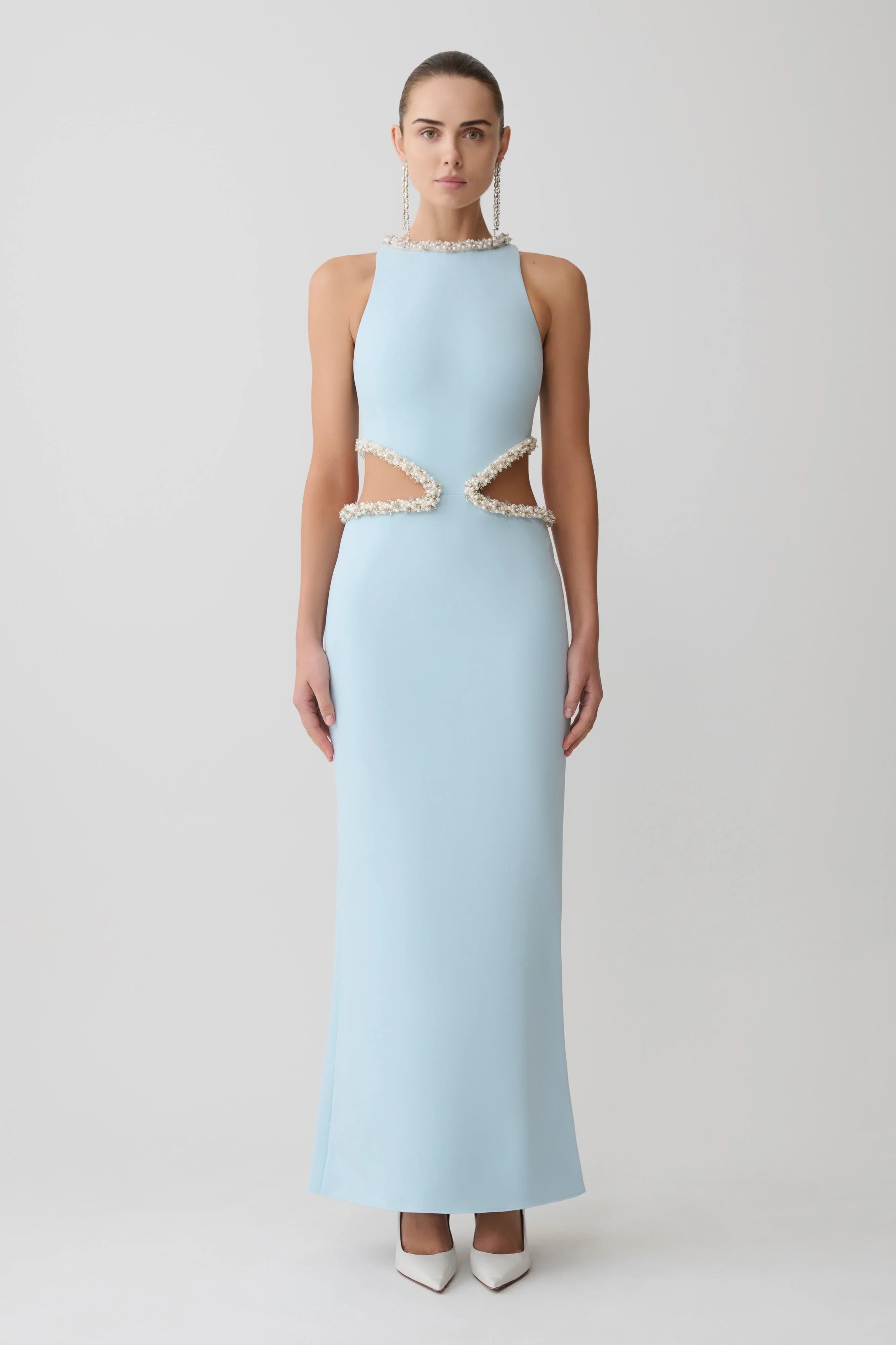 Nicole Embellished Cut Out Maxi Dress Pale Blue