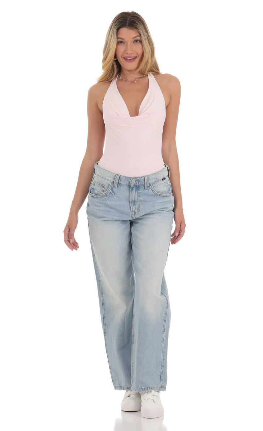 Cowl Neck Bodysuit in Pink