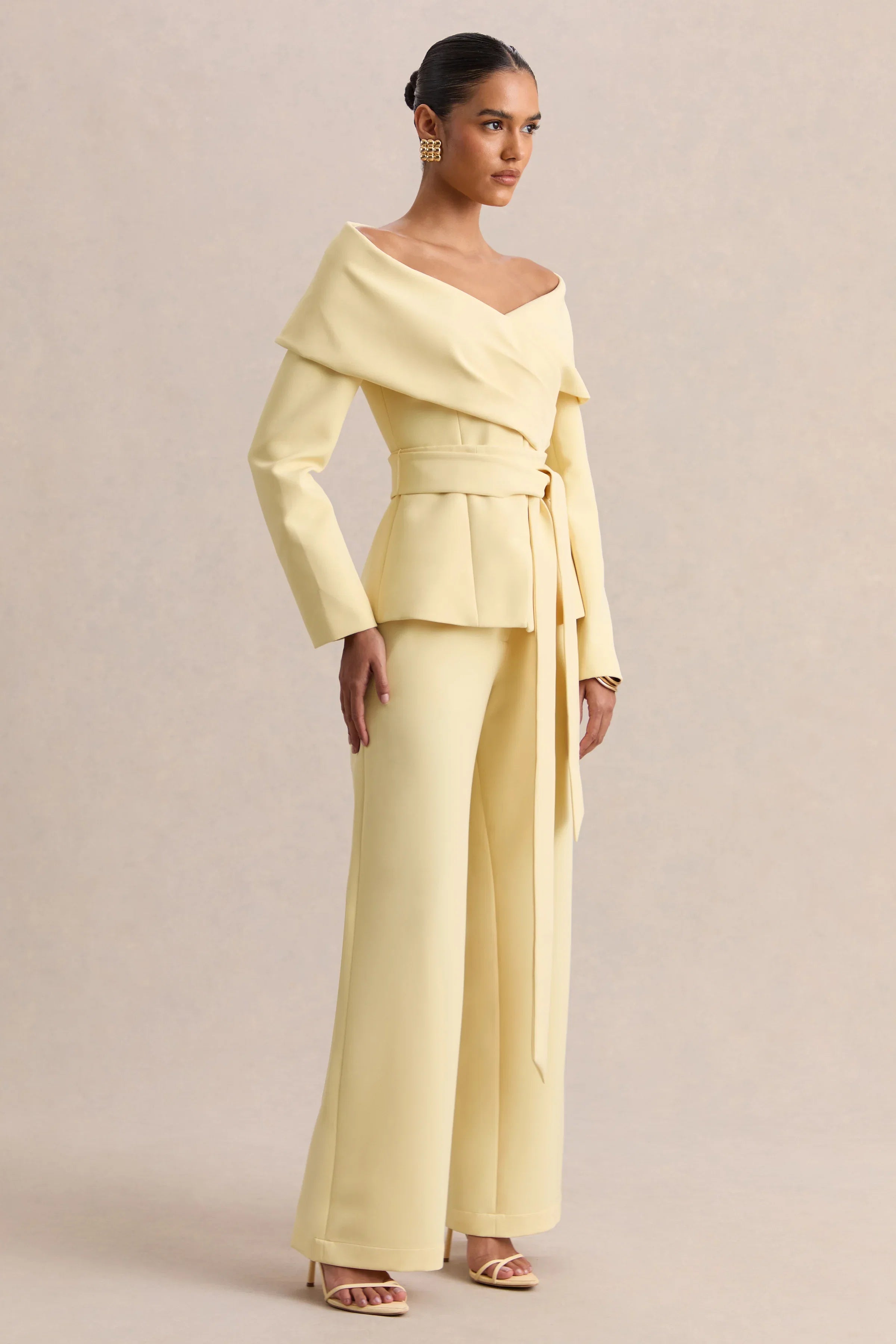 Empress Lemon Bardot Neck Tailored Top