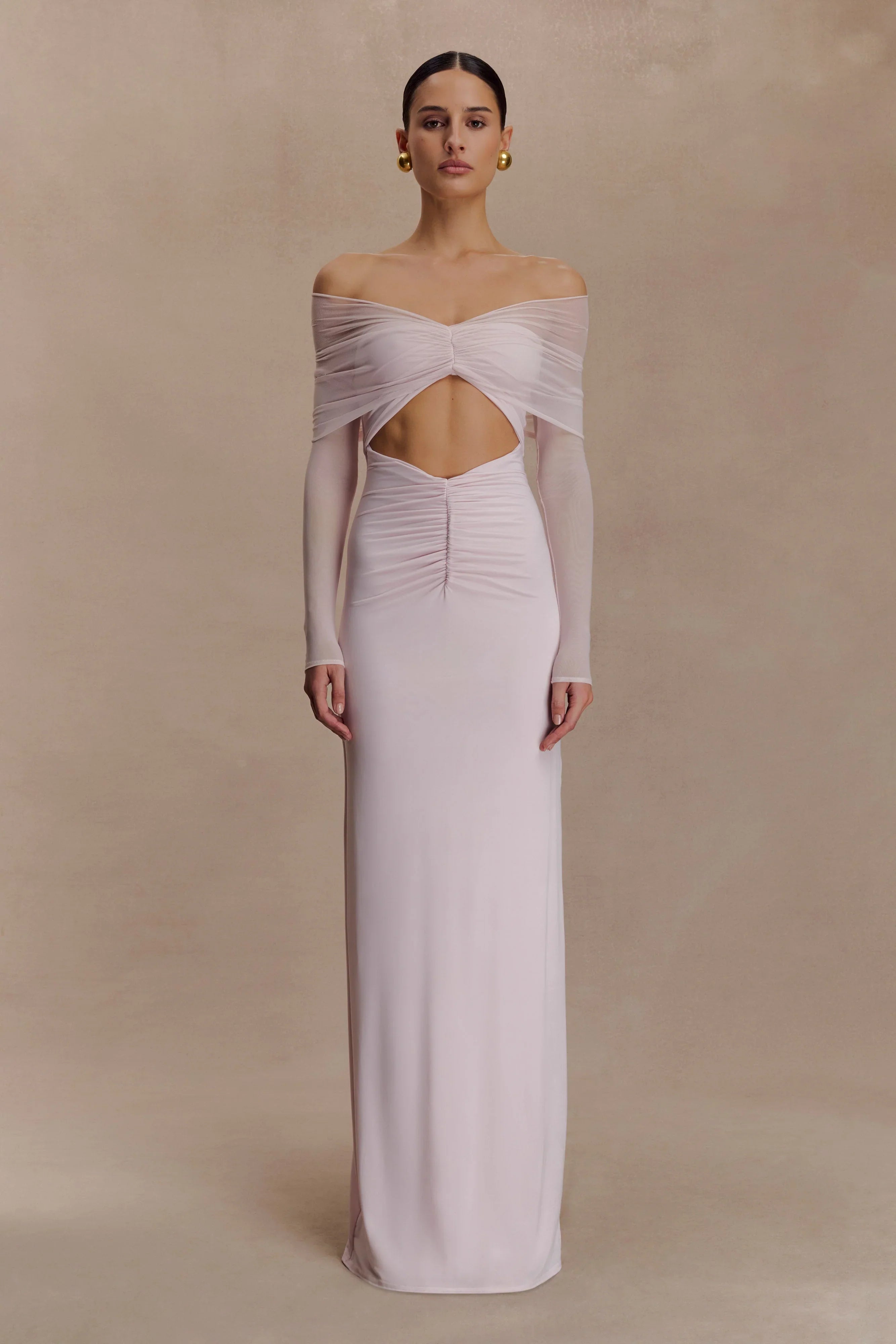 Rafaella Slinky And Mesh Maxi Dress Pale Pink