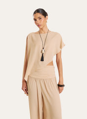 Beige Sheer Asymmetric Hem Cape Top