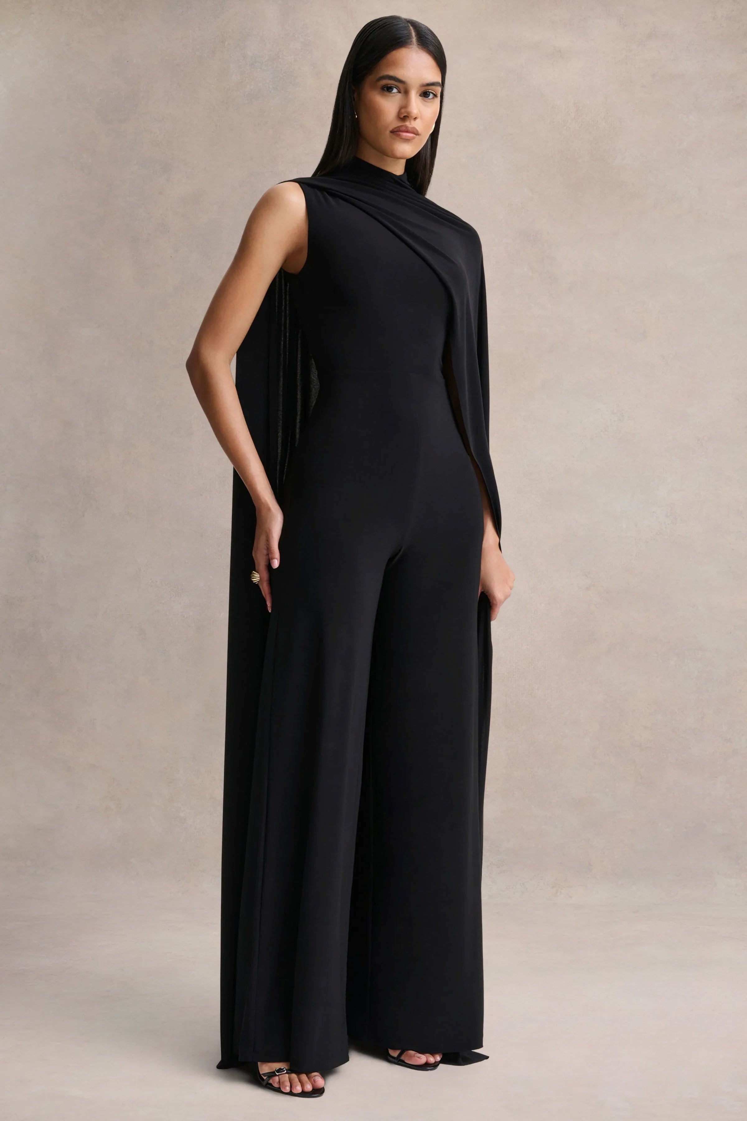 Seema Black High Neck Jumpsuit With Cape