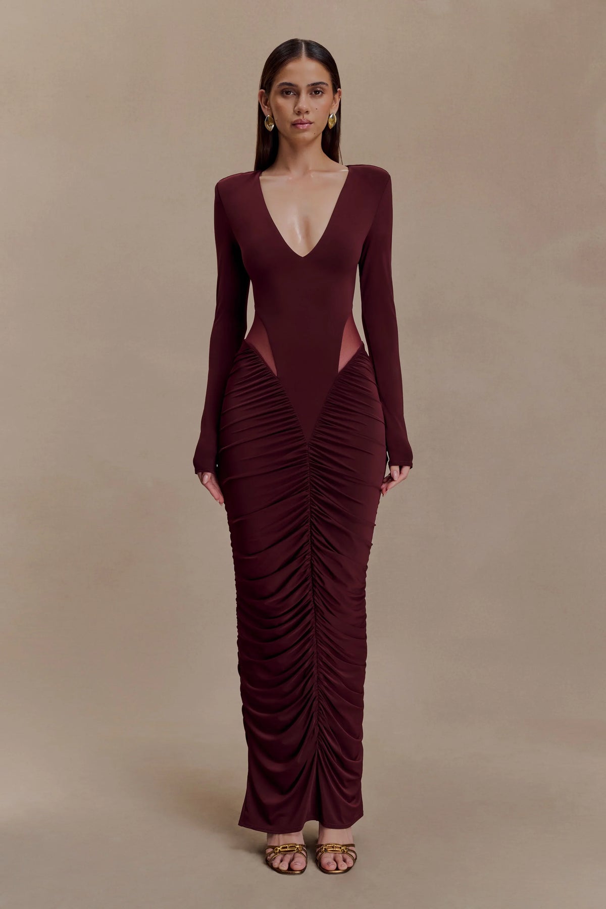 Louanne Slinky Long Sleeve Maxi Dress Burgundy