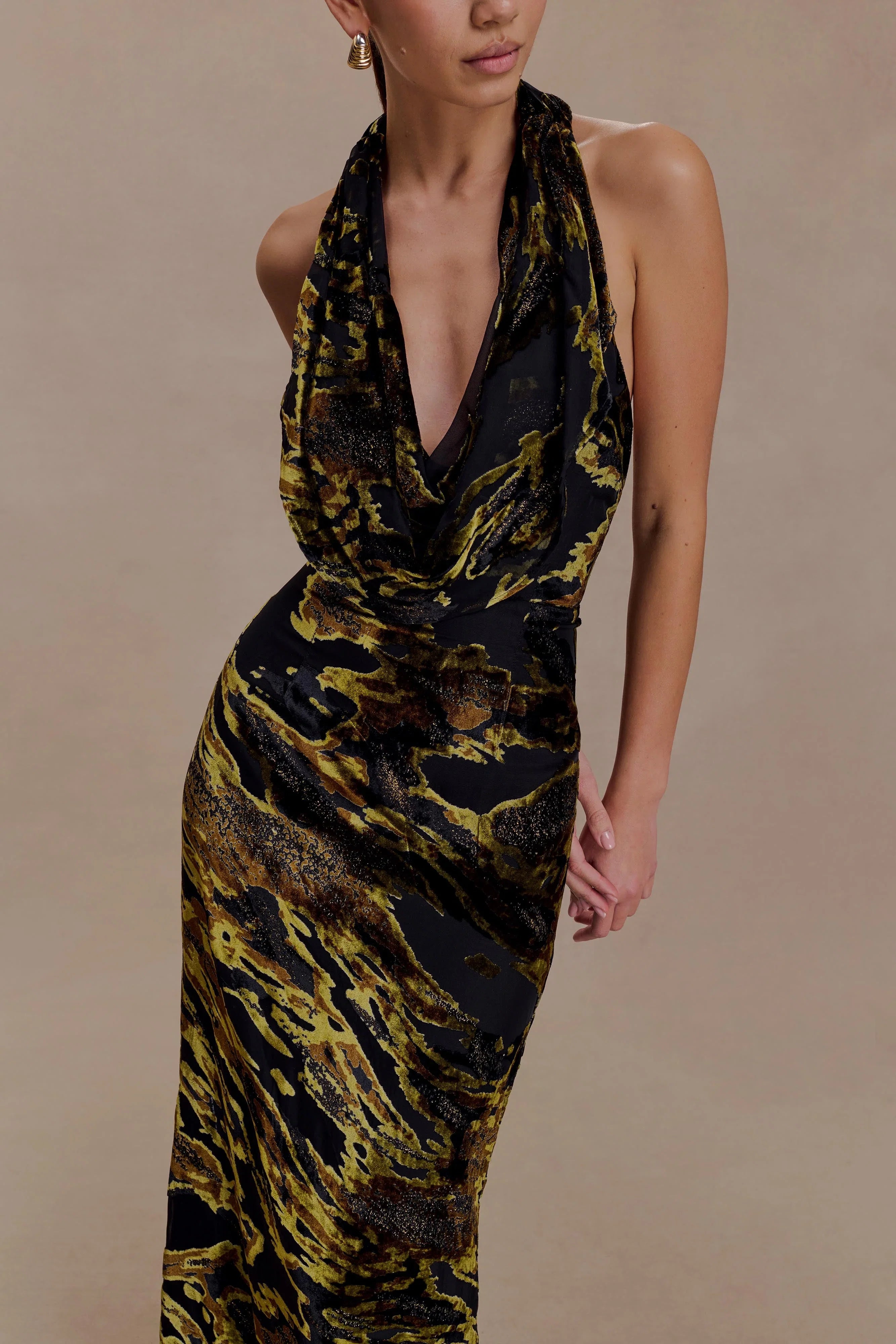 Talila Cowl Front Maxi Dress Velvet Burnout