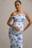 Lita Blue Floral Print Twisted Asymmetric Maternity Maxi Dress