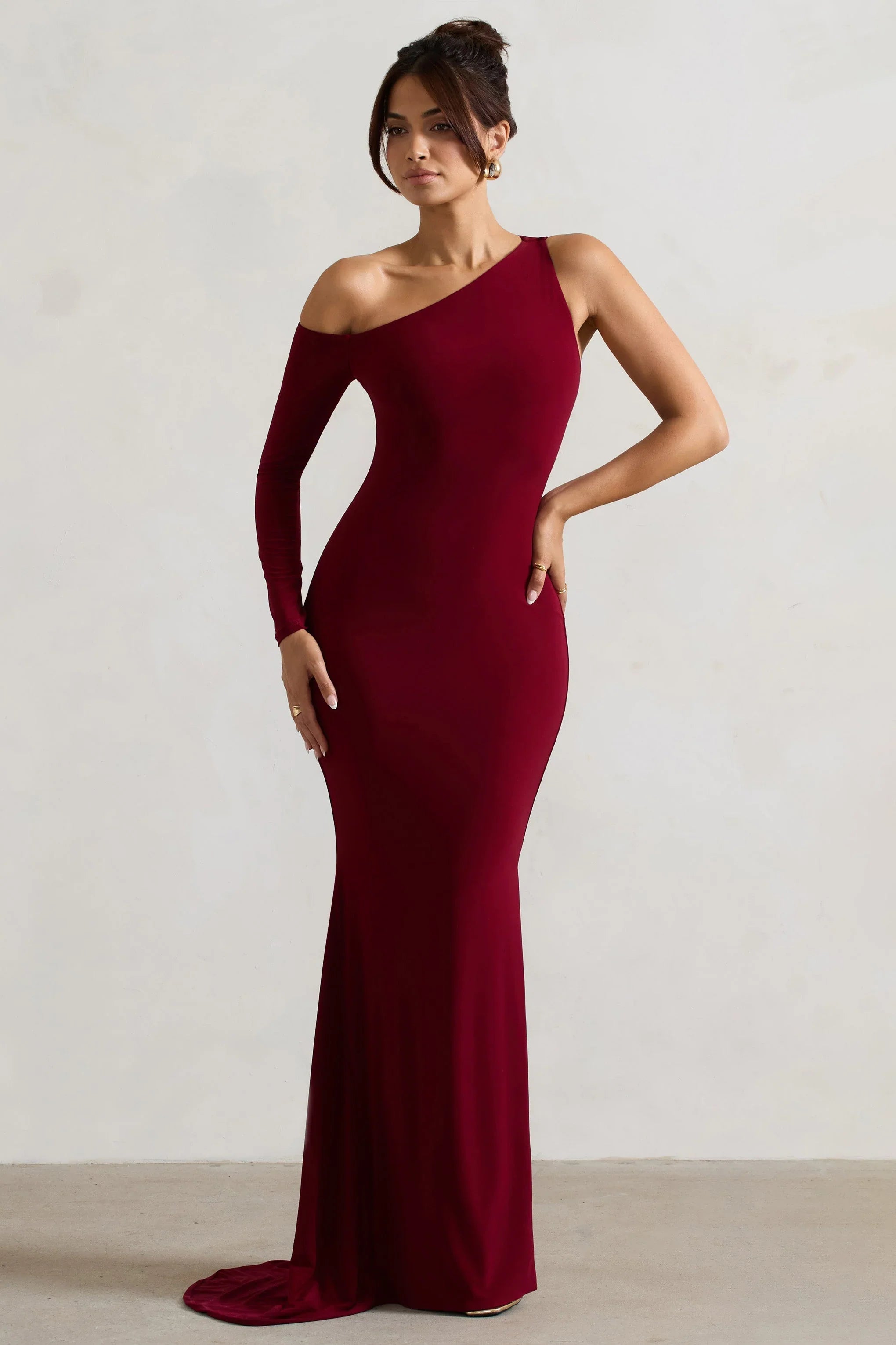 Contradiction Port One Sleeve Asymmetric Maxi Dress