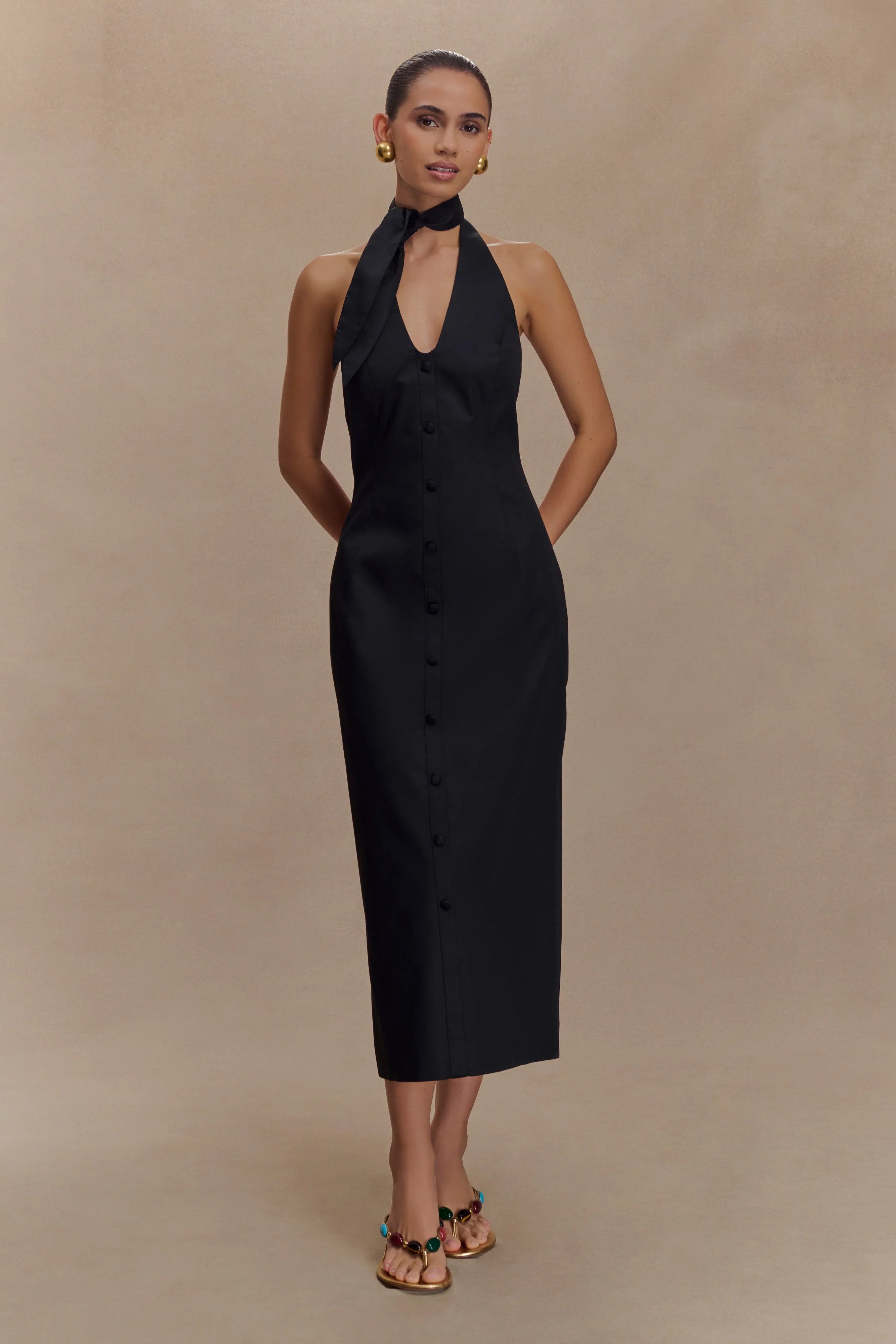 Simona Halter Neck Midi Dress Black