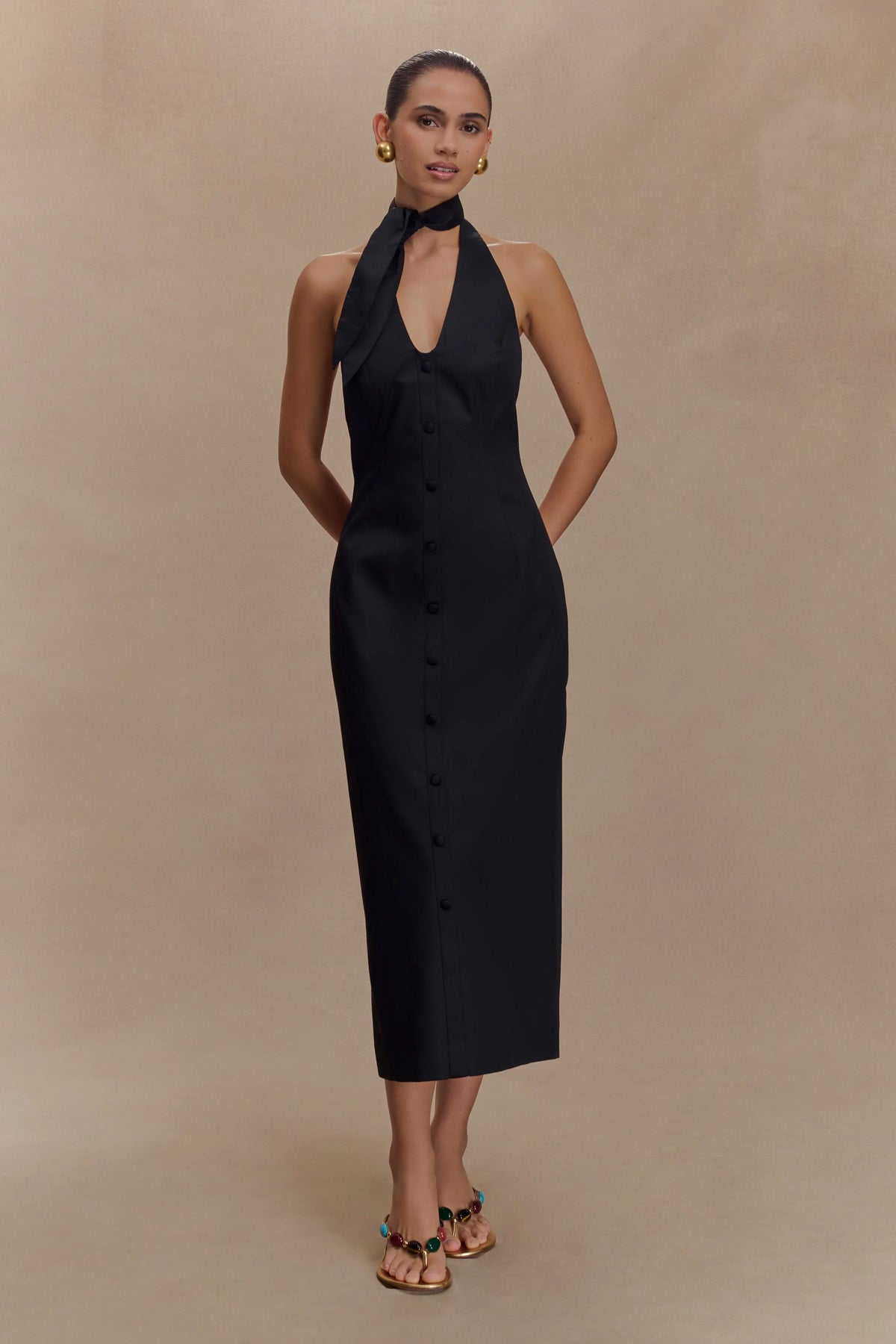 Simona Halter Neck Midi Dress Black