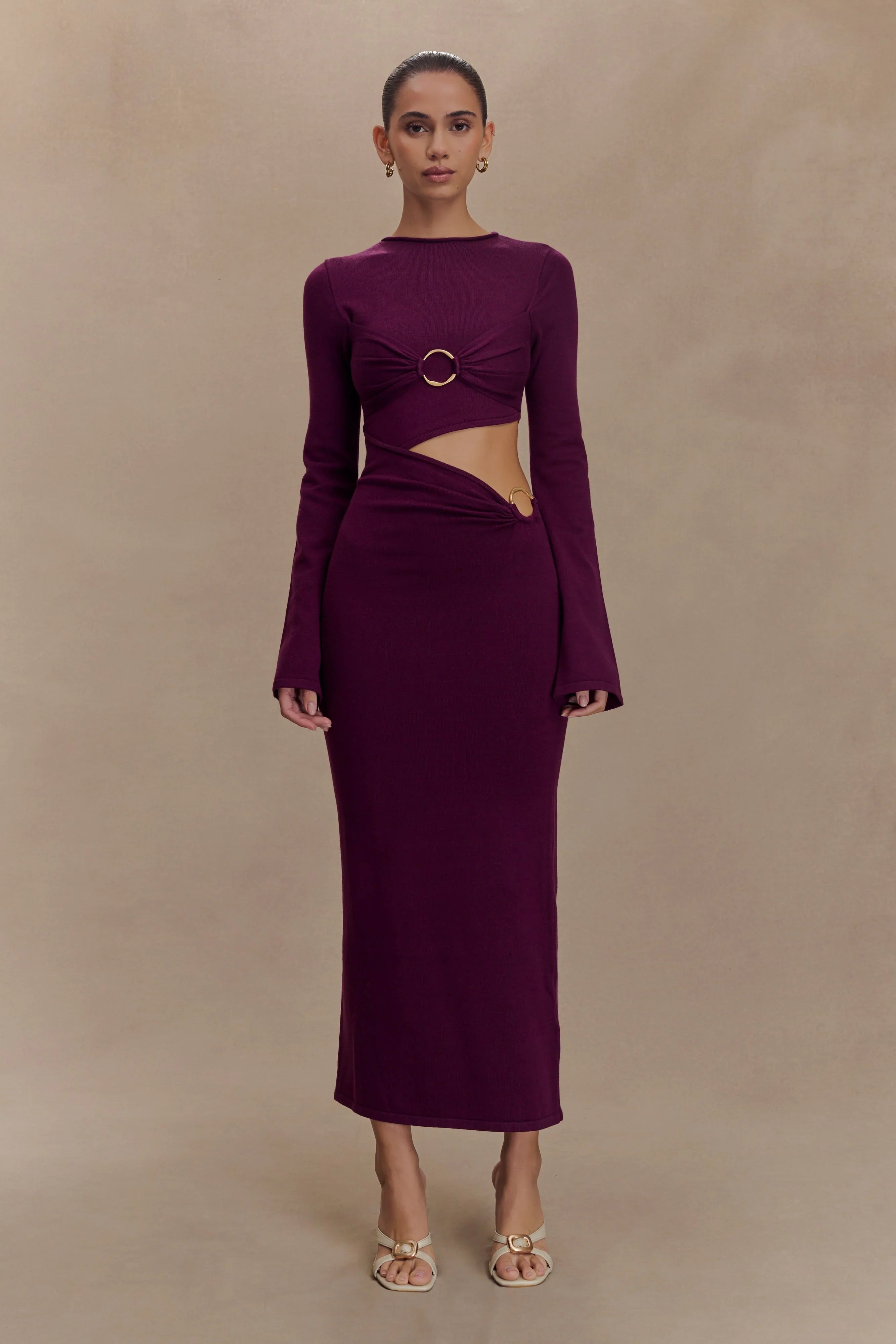 Azariah Long Sleeve Knit Midi Dress Plum