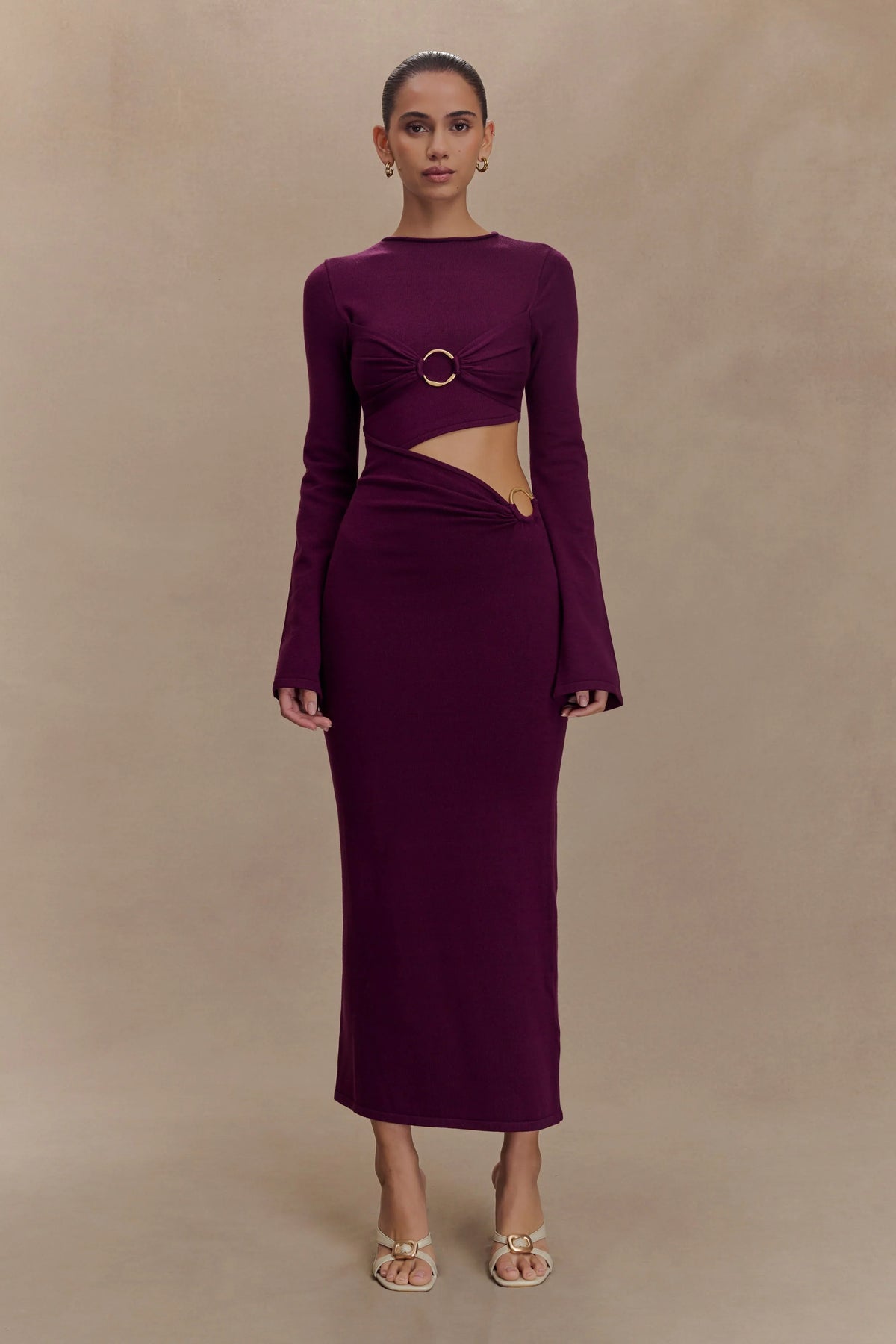 Azariah Long Sleeve Knit Midi Dress Plum