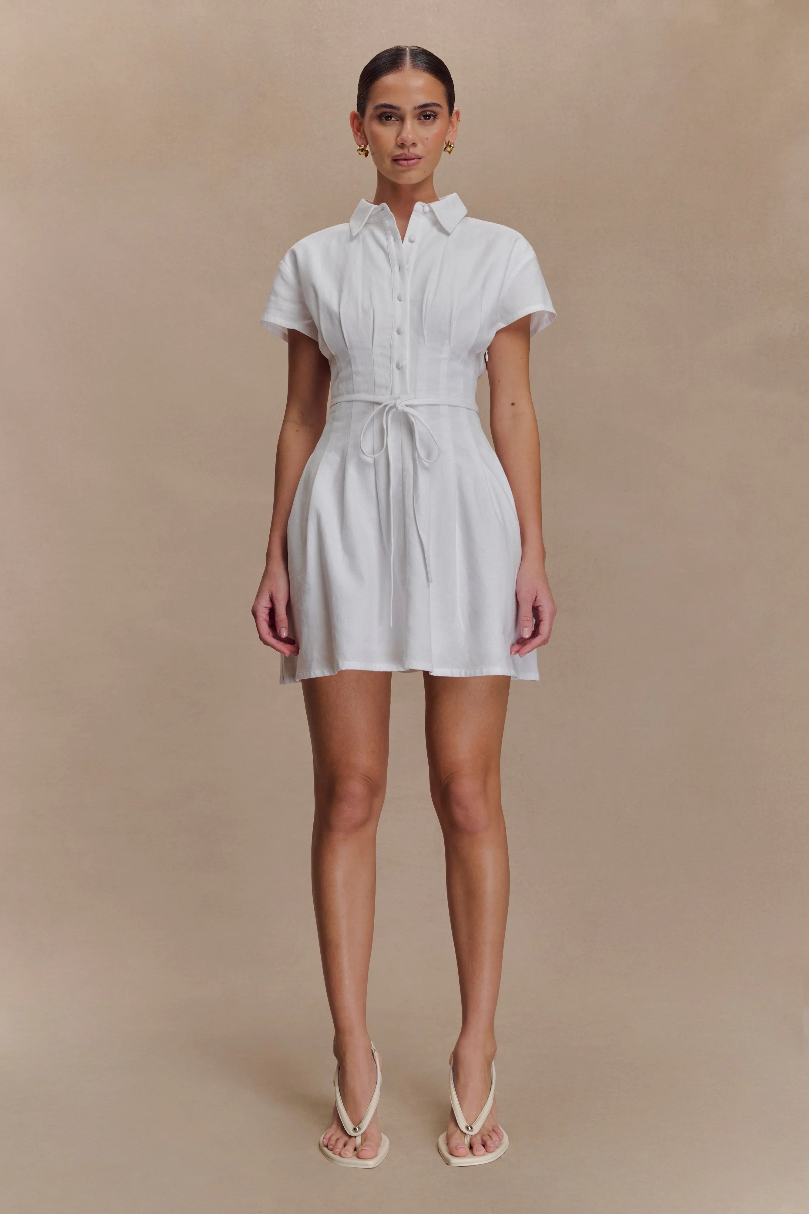 Aysha Buttoned Linen Mini Dress White