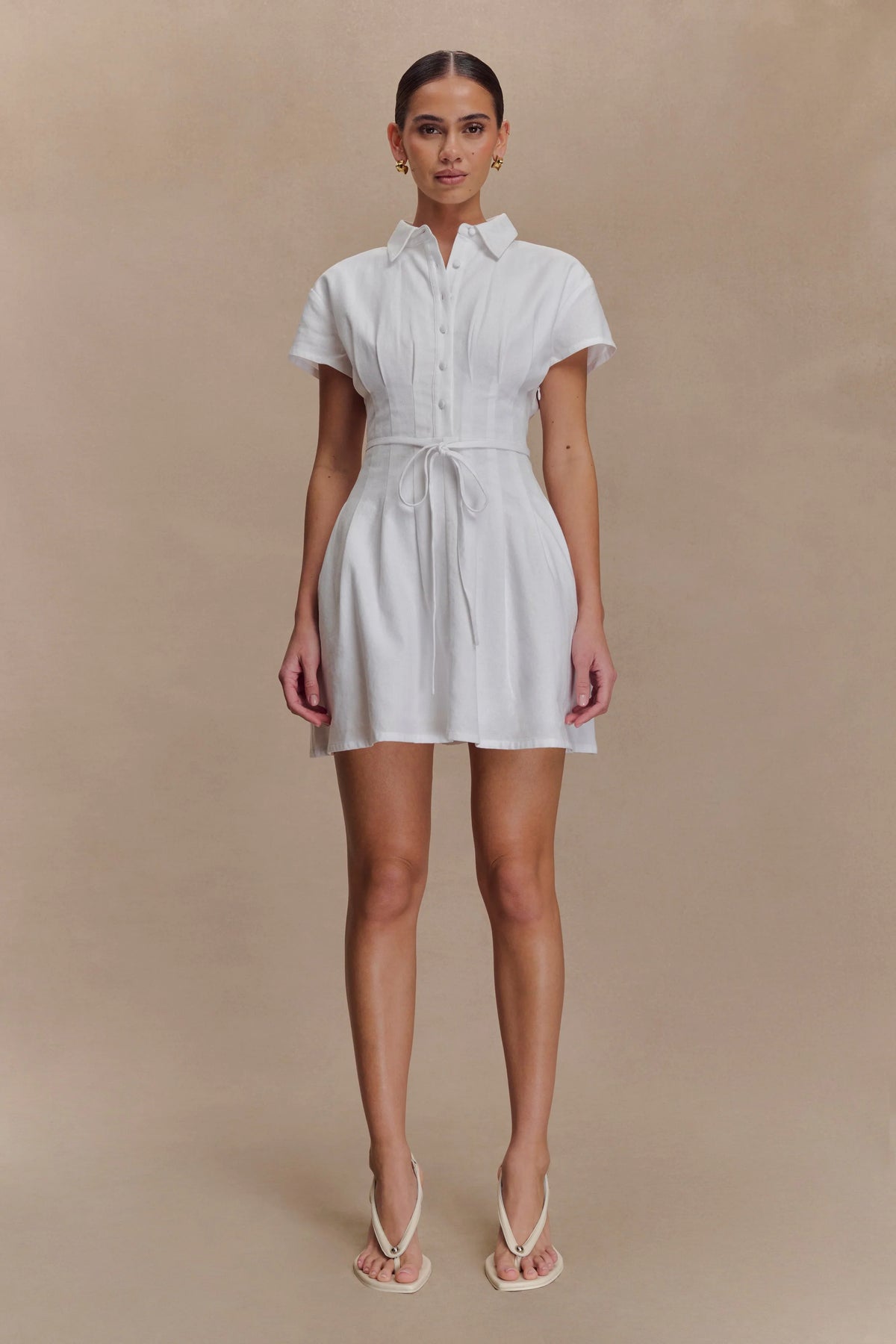 Aysha Buttoned Linen Mini Dress White