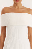 Cream Bardot Knitted Maxi Dress