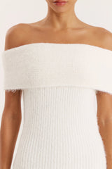 Cream Bardot Knitted Maxi Dress