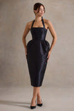 Cosetta Black Halter Neck Midi Dress With Tulip Skirt