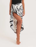 Black And White Palm Print Satin Sarong
