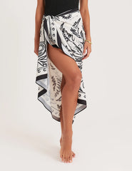 Black And White Palm Print Satin Sarong