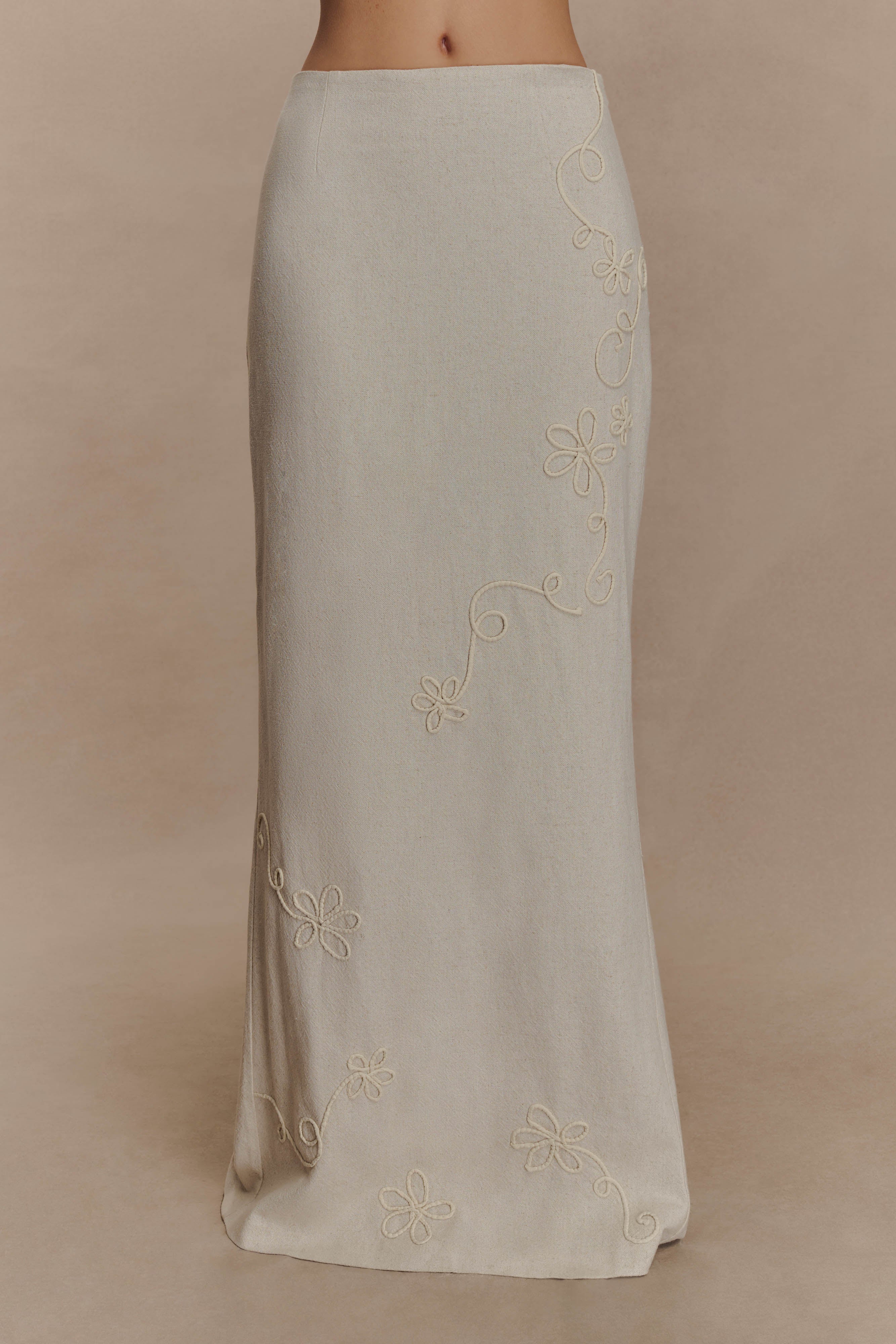 Casey Linen Embroidered Maxi Skirt Natural