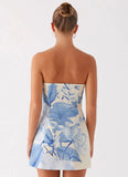 Denby Strapless Mini Dress Blue Floral Print