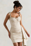 Vanity Ivory Ruched Mini Skirt With Drape