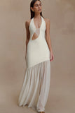 Aubree Crepe And Mesh Maxi Dress Ivory