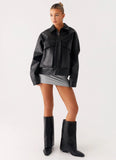 Lula Tassle Faux Leather Bomber Jacket Black