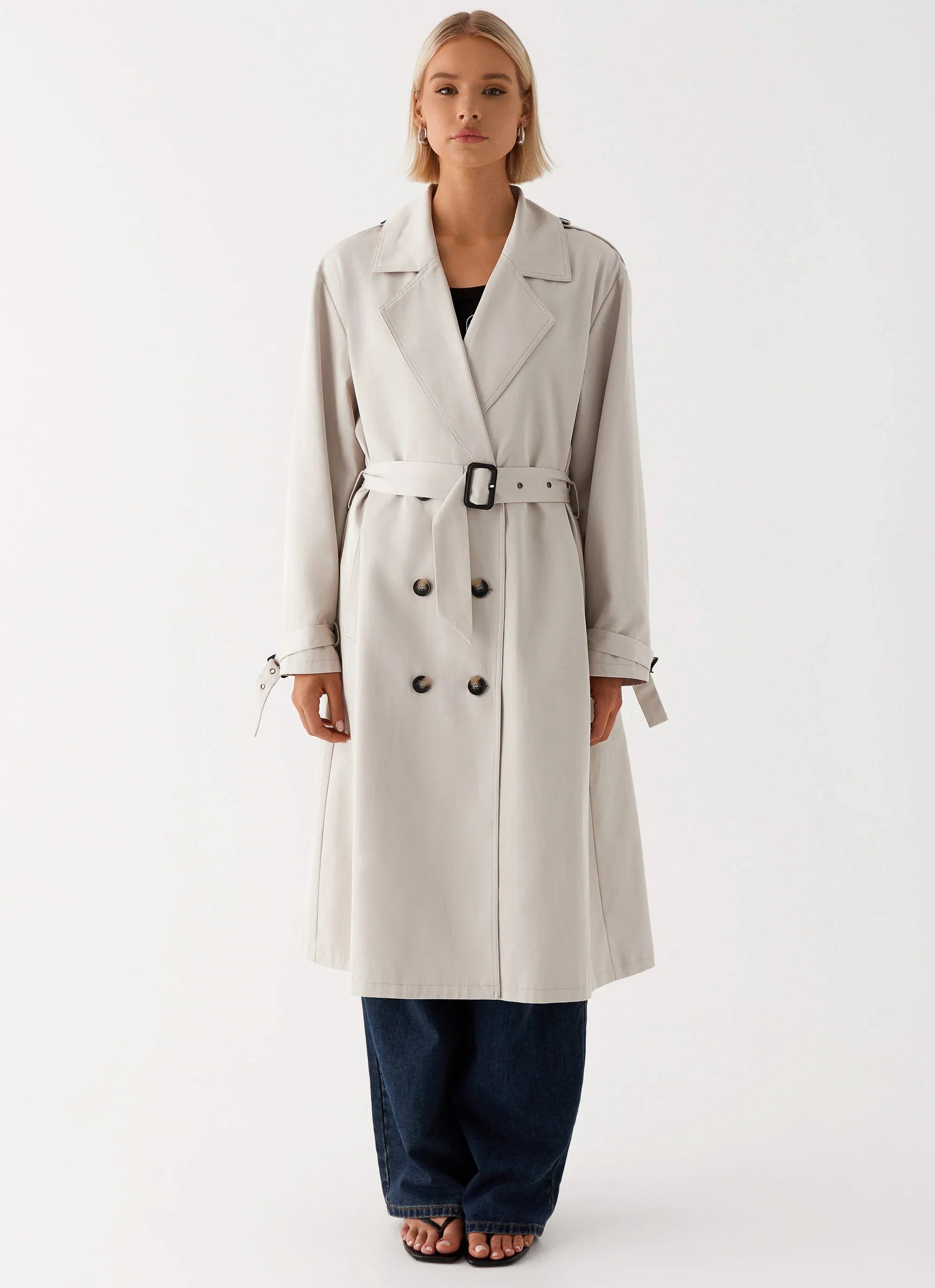 Frenchy Oversized Trench Coat Stone