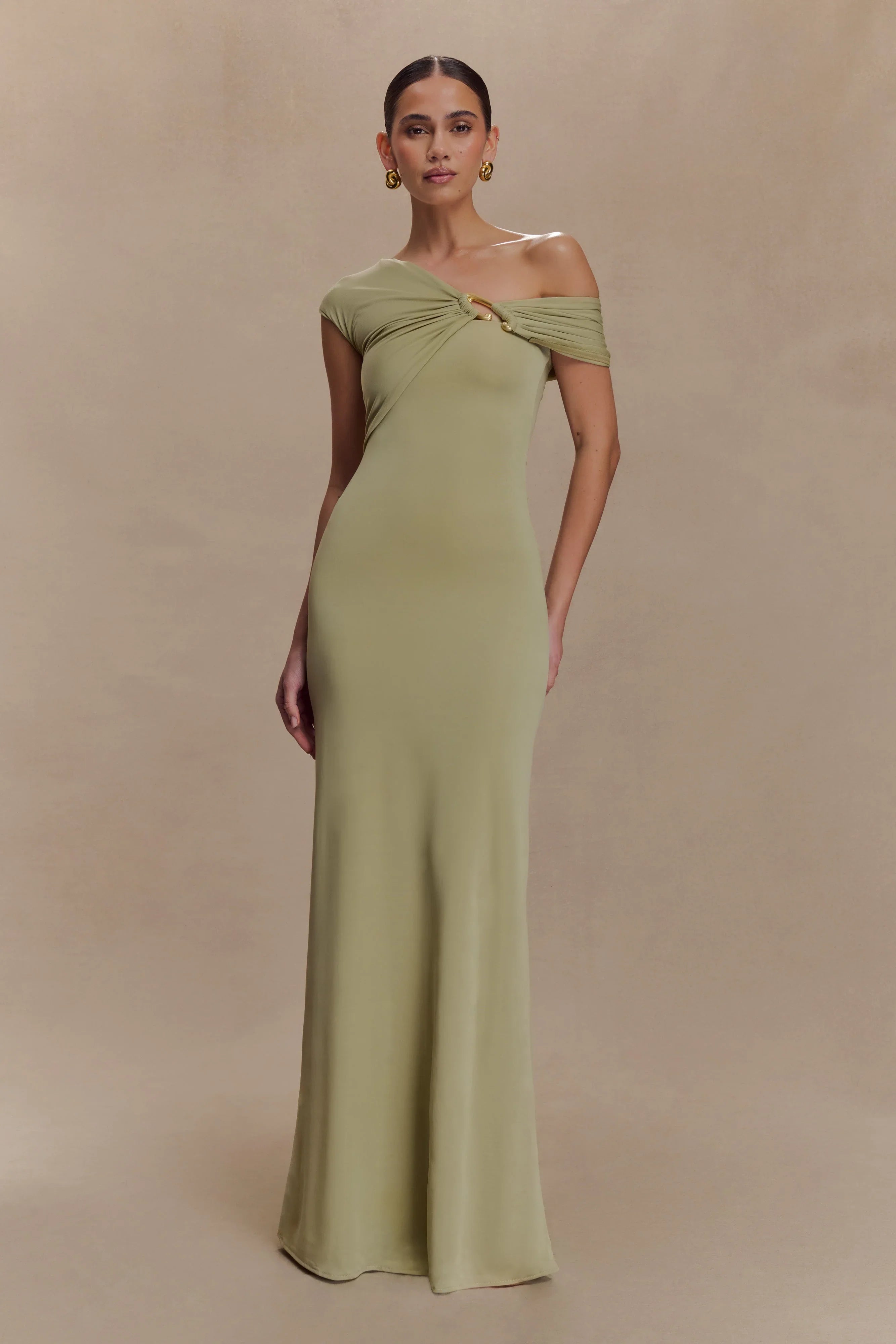 Ashford Asymmetrical Slinky Maxi Dress Sage