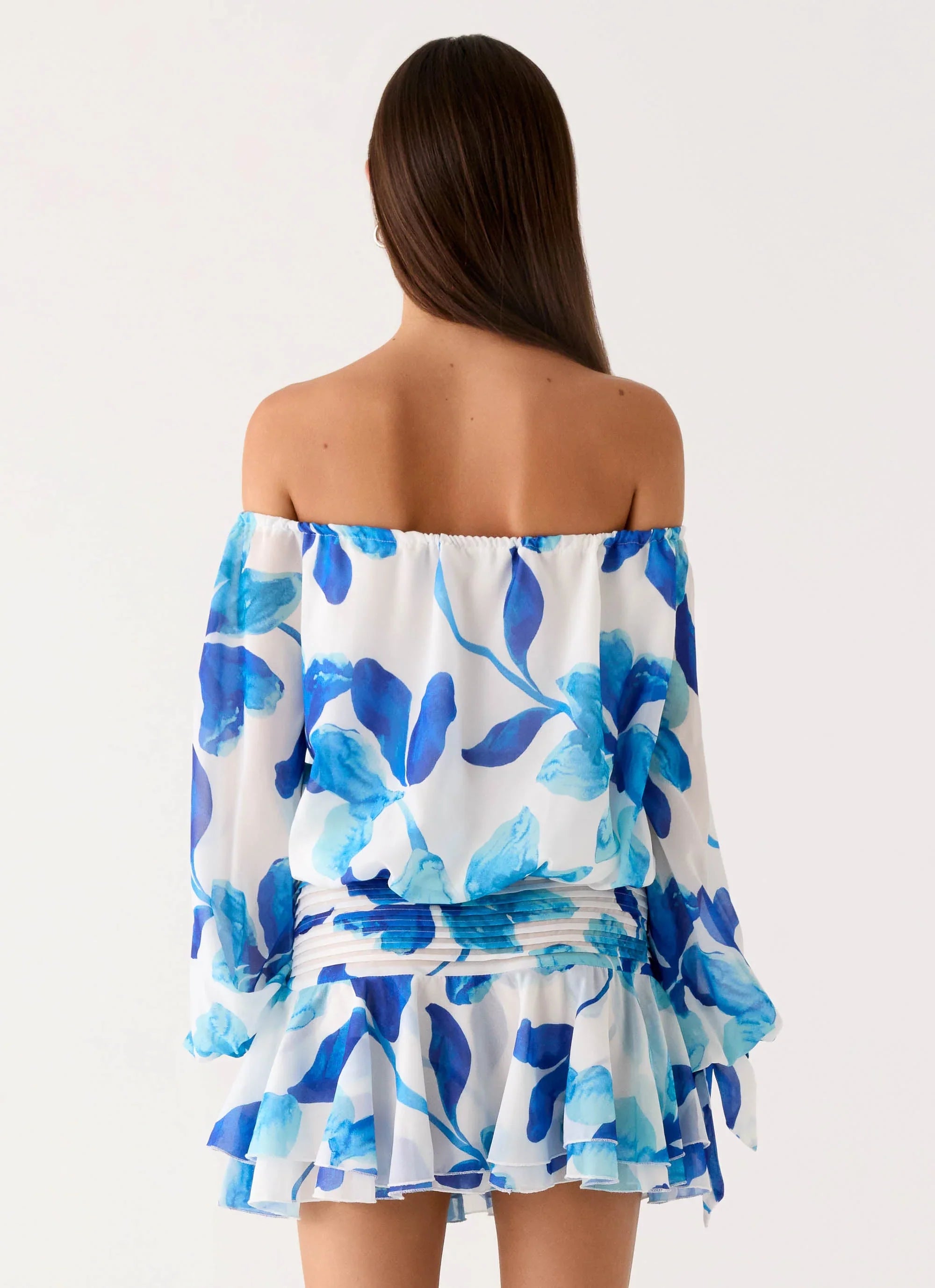 Eira Balloon Sleeve Mini Dress Cerulean Bloom