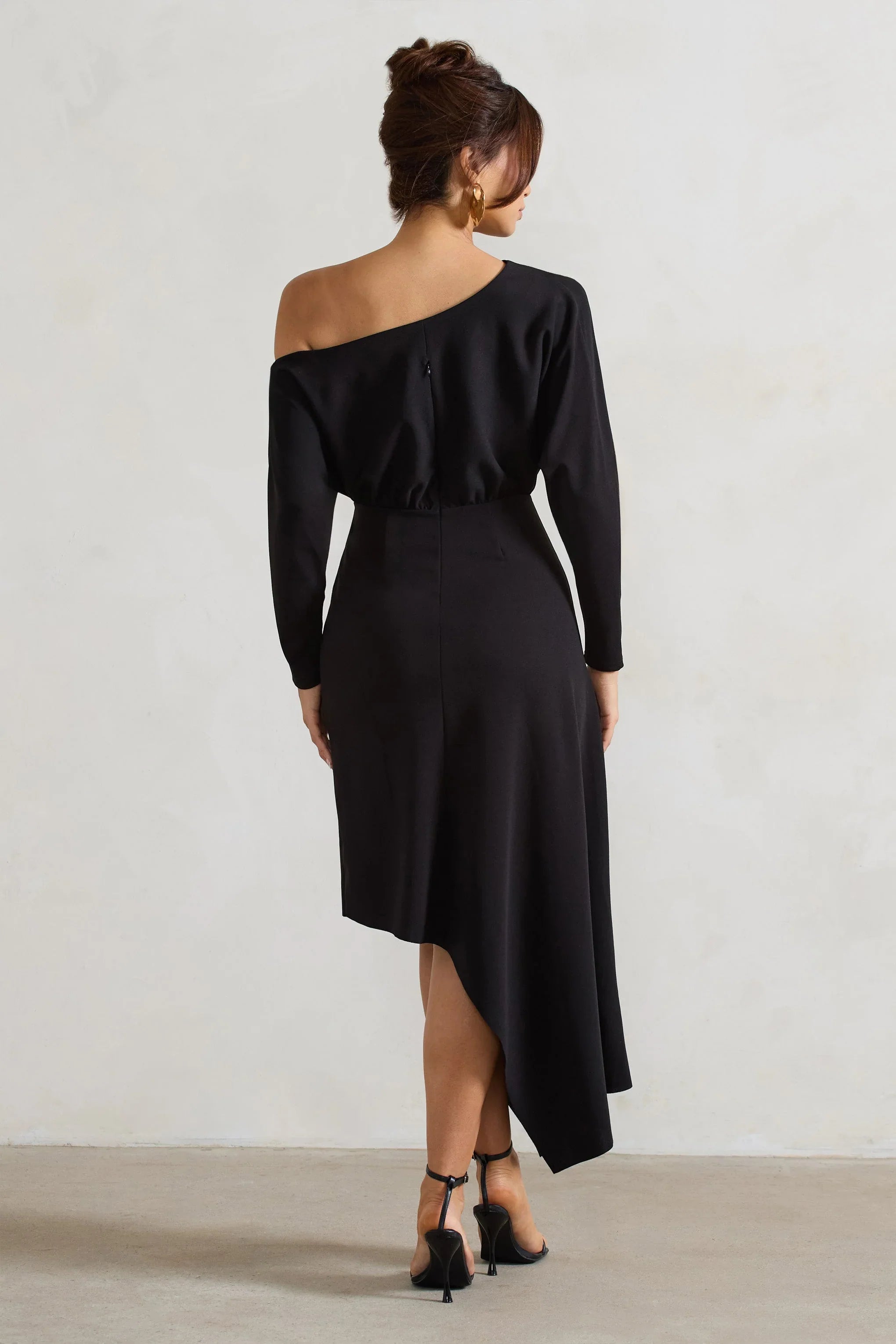 Lori Black Asymmetric Long Sleeve Maxi Dress