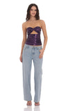 Sequin Cutout Strapless Top in Purple