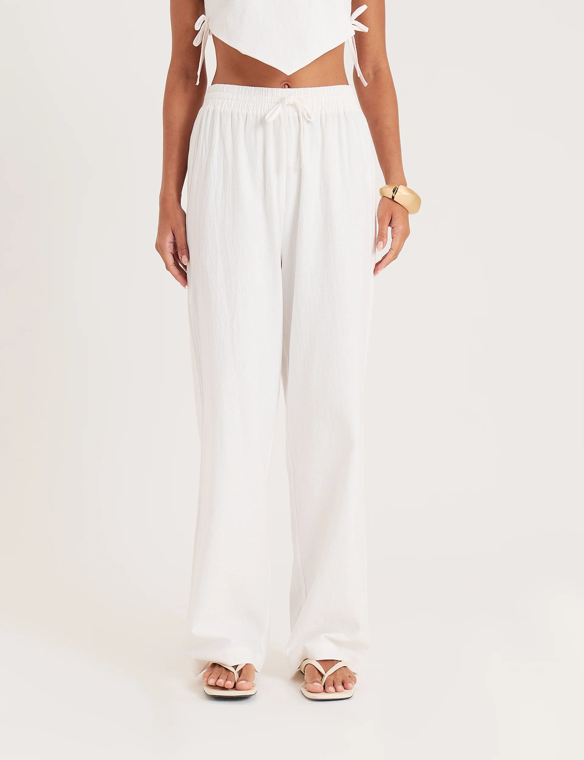 White Cotton Wide Leg Trousers