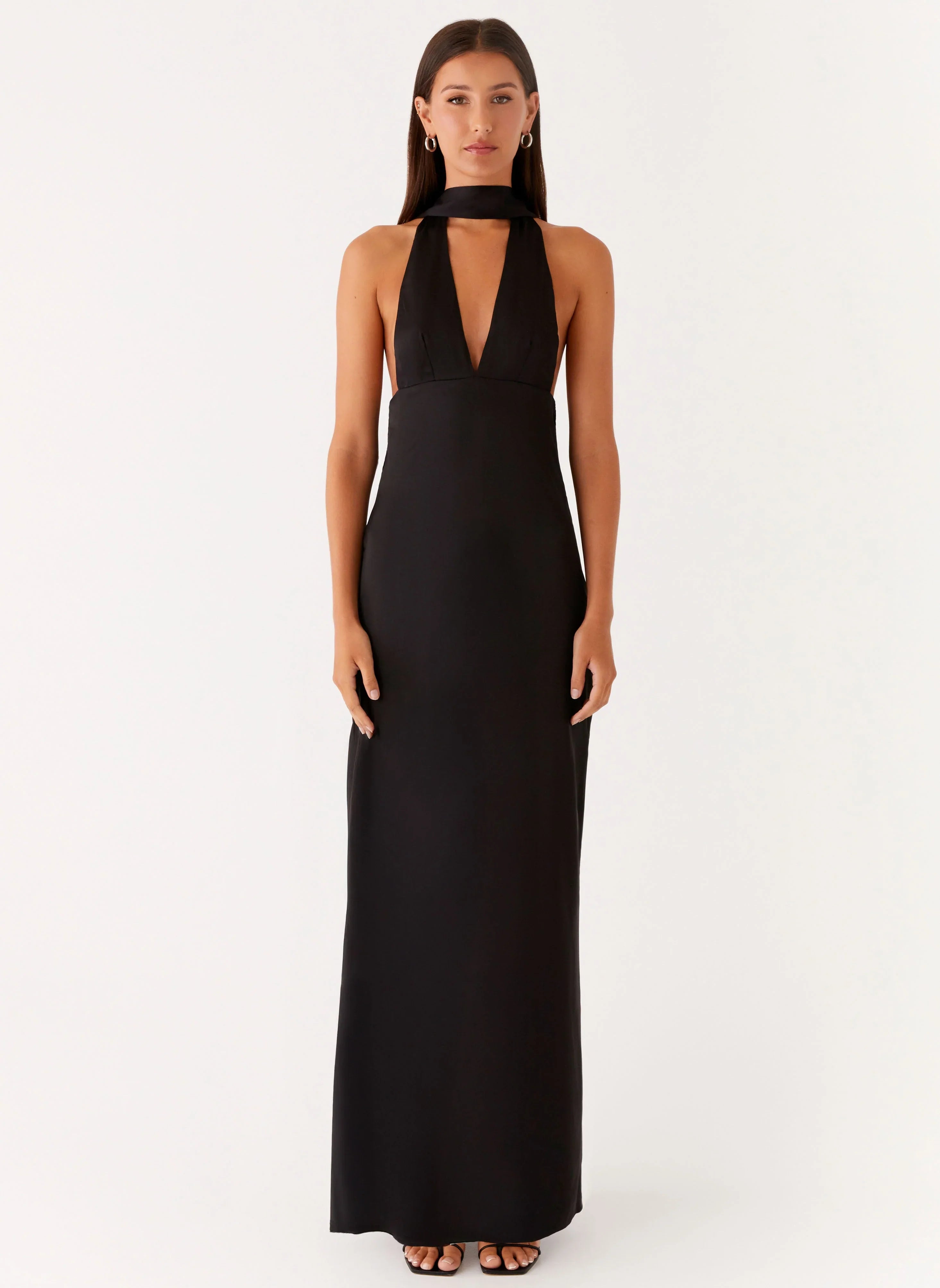 Alicia Satin Halter Maxi Dress Black