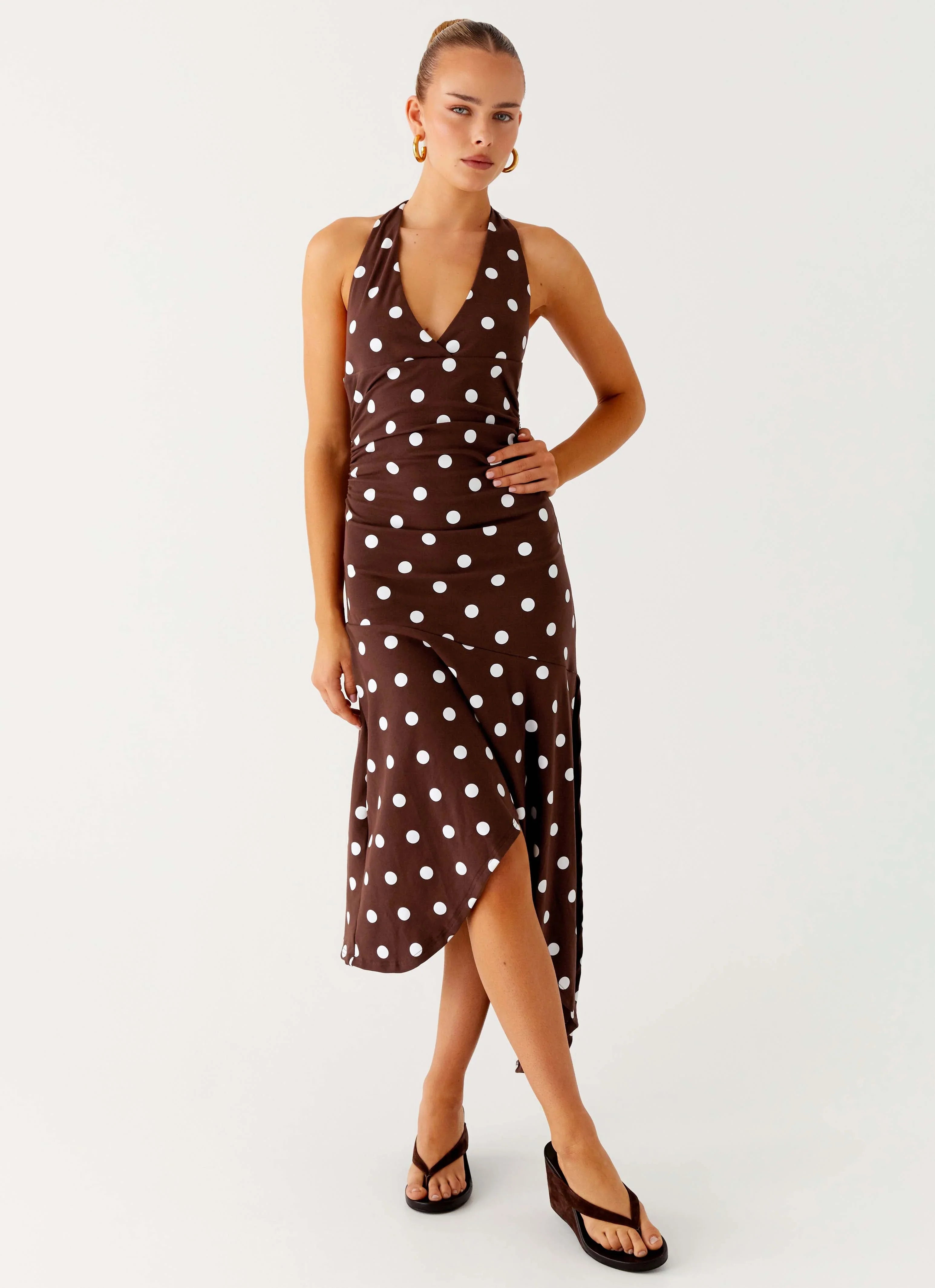 Keylani Halter Midi Dress Chocolate