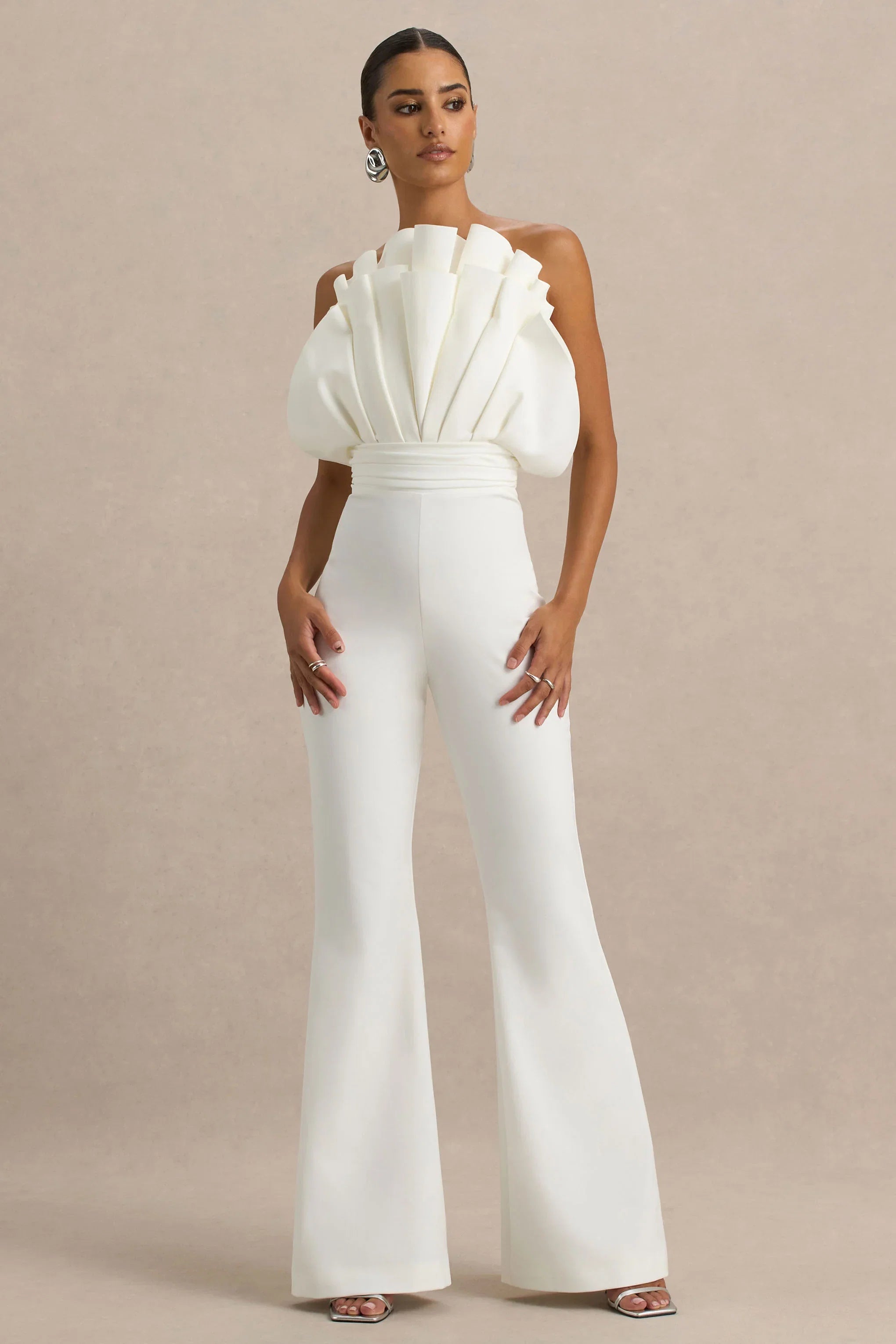 Riga White Ruffled Asymmetric Jumpsuit