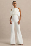 Riga White Ruffled Asymmetric Jumpsuit